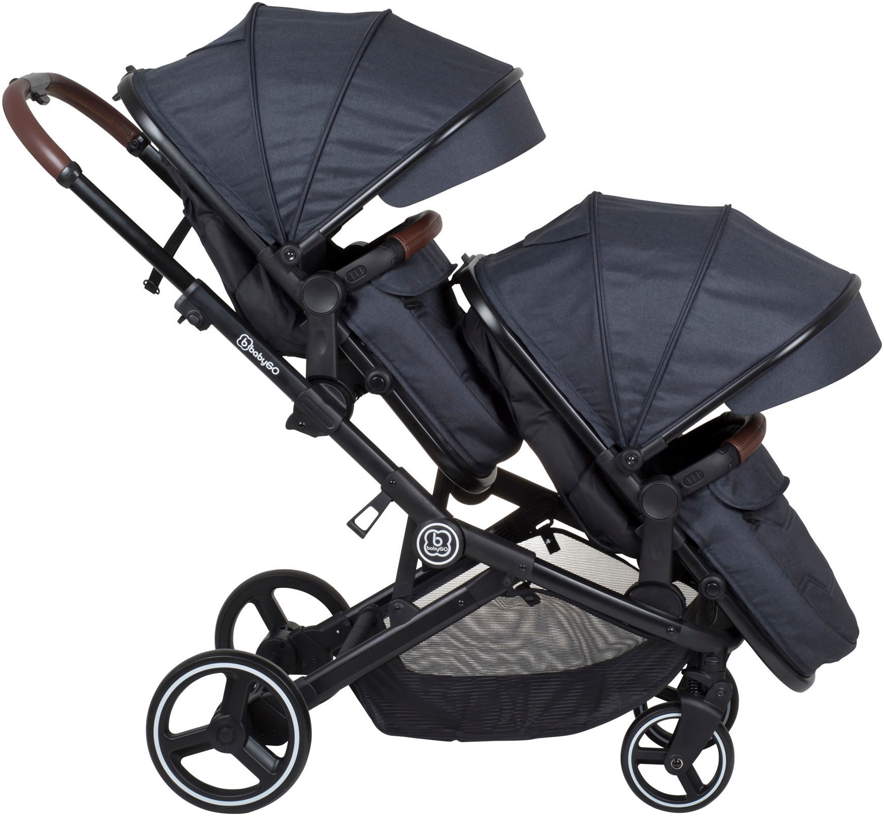 BabyGo Zwillings-Kombikinderwagen »Twinner Set, Grey melange«, 30 kg, inkl. 2 Regenhauben, Wickeltasche