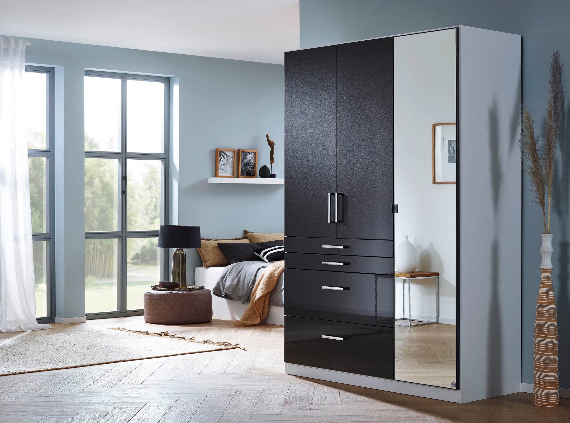 rauch Drehtürenschrank »Kleiderschrank Schrank Garderobe Garderobenschrank Topseller HOMBURG«, mit Spiegel, oberer Schubkasten mit Einteilung MADE IN GERMANY