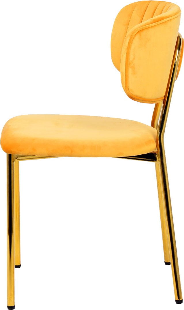 Kayoom Polsterstuhl »Stuhl Giselle 125 2er-Set, pflegeleichter Samtbezug«, (Set), 2 St., mit Armlehnen, goldenes Gestell aus Edelstahl, Samtbezug, Ziernähte