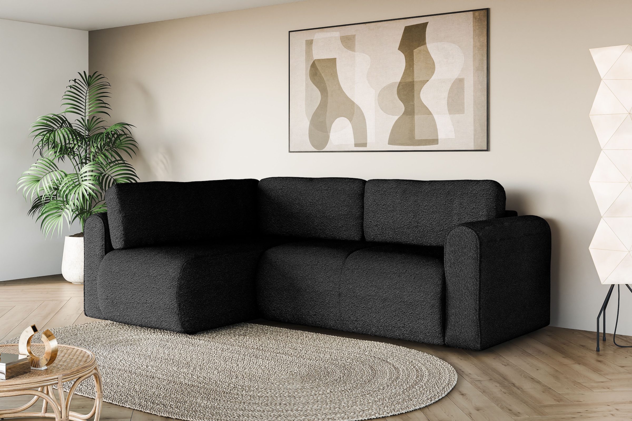 INOSIGN Ecksofa »Ecksofa Zacharia wahlweise mit Bettfunktion, BxTxH 250x166x86 cm«, L-Form mit Wellenunterfederung, Recamiere beidseitig montierbar