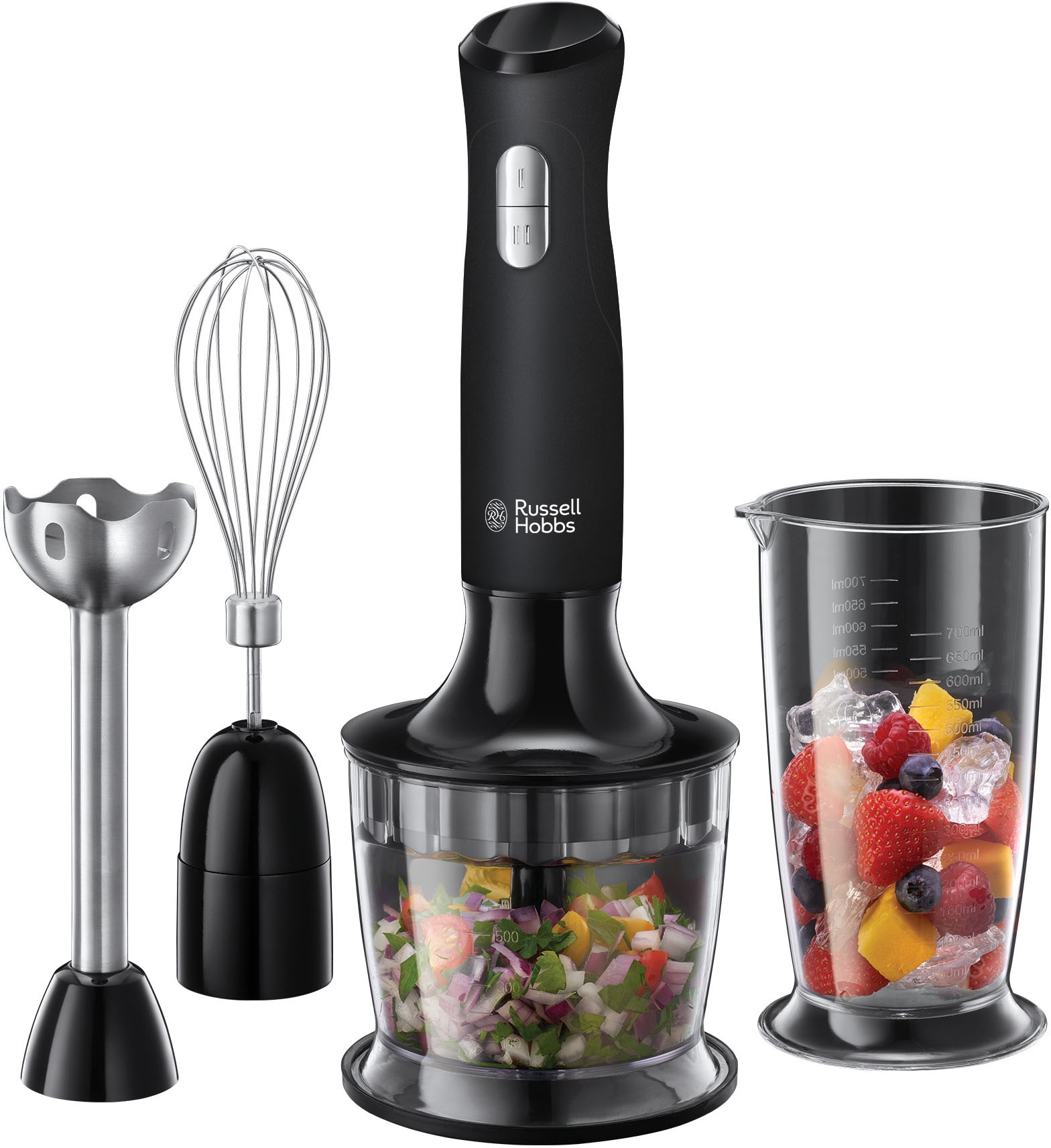 RUSSELL HOBBS Stabmixer »3-in-1, Matte Black 24702-56«, 500 W, Mixen, Pürieren, Zerkleinern und Verquirlen