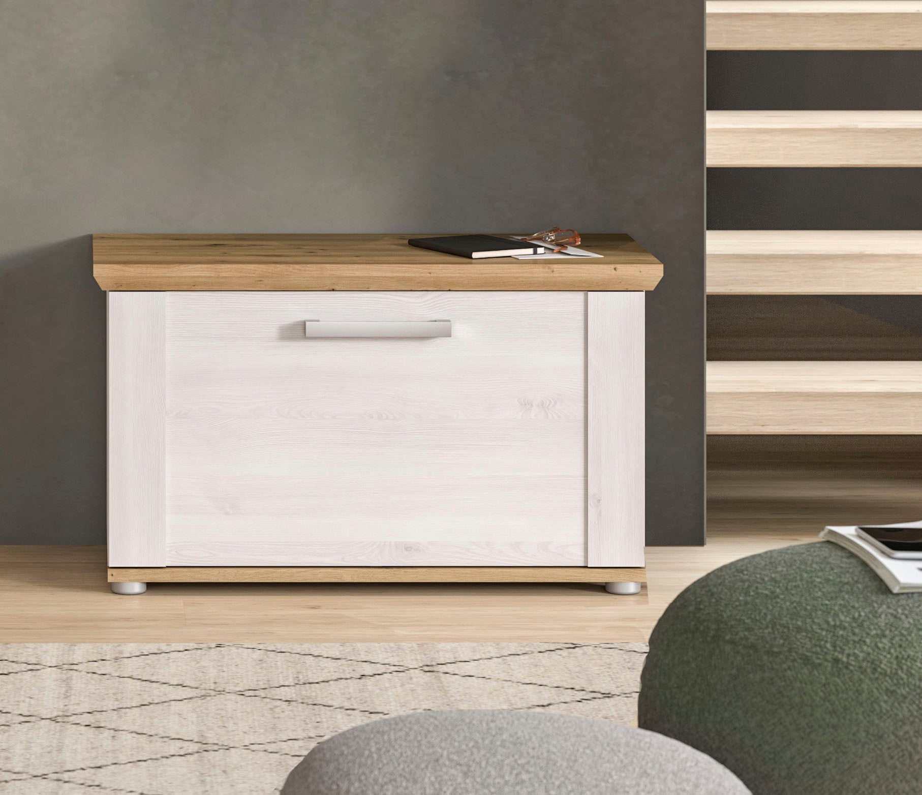 Home affaire Sitzbank »COSENZA, TOPSELLER!, Breite 80 cm, 1 Klappe, 2 Einlegeböden, 2-farbig«, in Landhausoptik, Bank, Schuhbank, Garderobenbank, Dielenbank