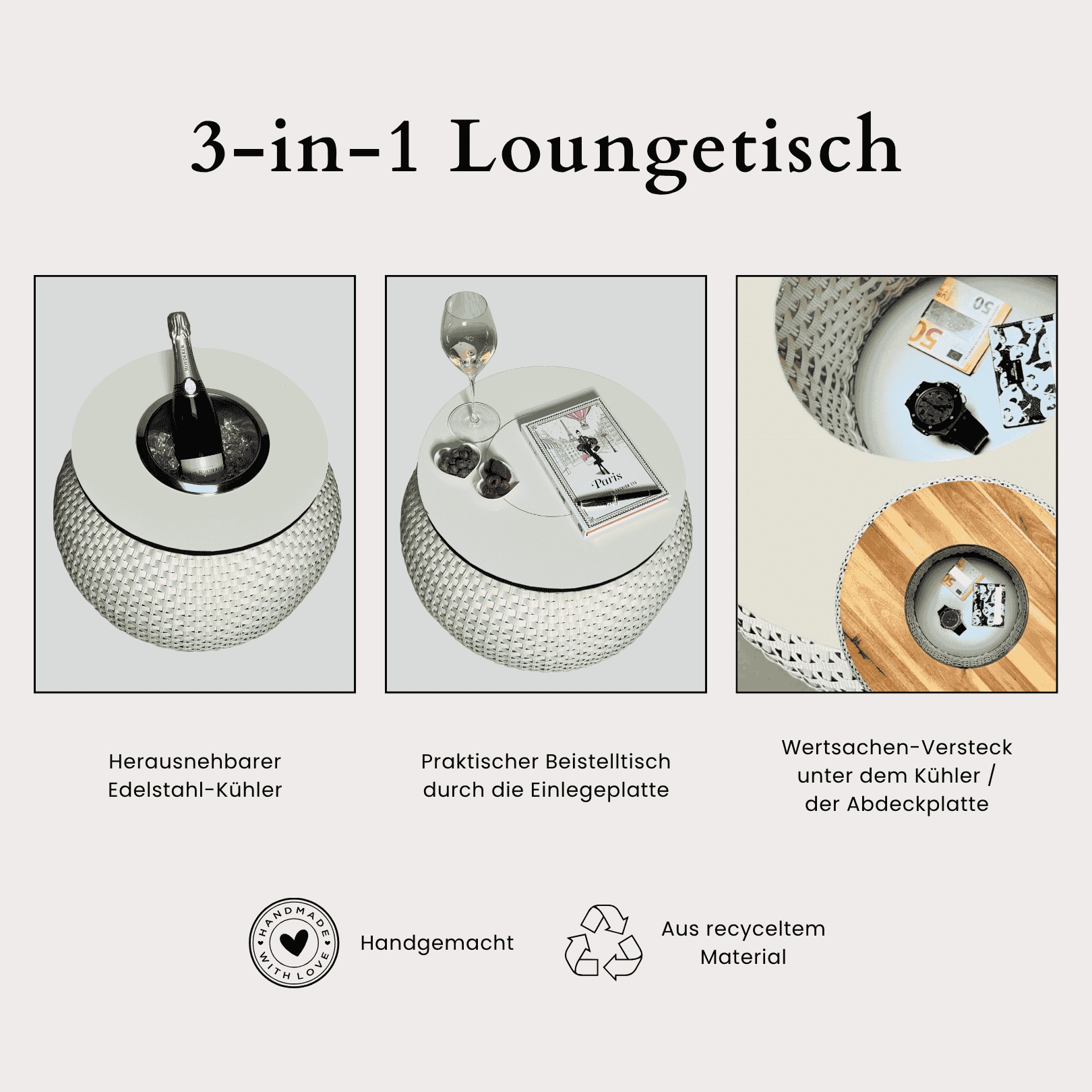 COOTAB Cooler Table Beistelltisch »Beistelltisch mit Edelstahl-Kühler Milano 40 cm«