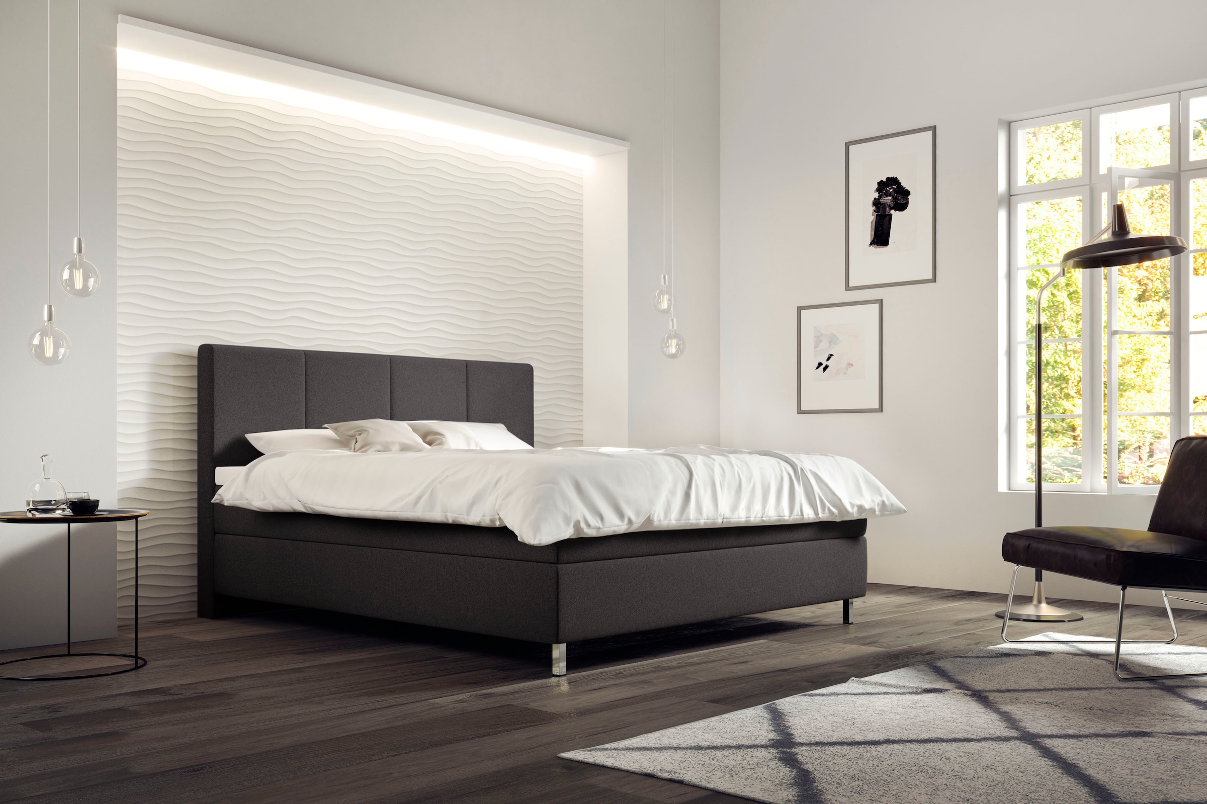 Schlaraffia Boxspringbett »Saga«, GELTEX® Next Topper, Metallfuß in Chrom, niedriges Kopfteilhöhe 113 cm