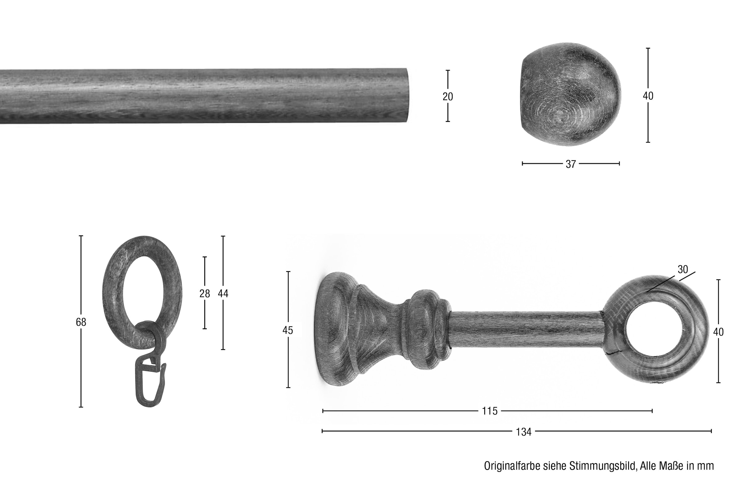 GARESA Gardinenstange »BAROCK«, 1 läufig-läufig, Wunschmaßlänge, Vorhanggarnitur, reine Holzgarnitur, verlängerbar, mit Ringe