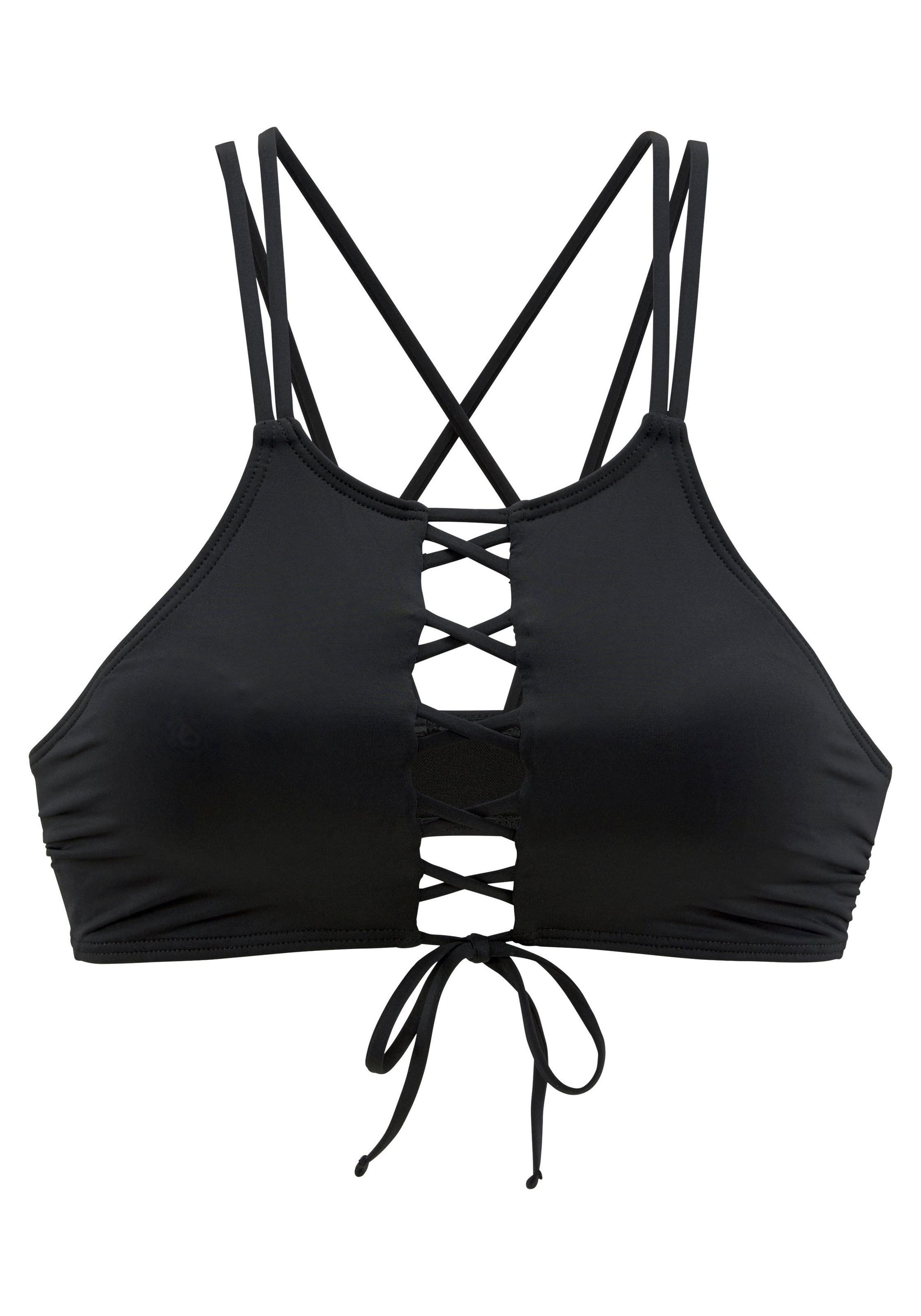 Bench., Damen, Bustier-Bikini-Top »Perfect« mit raffinierter Schnürung, schwarz, N-Gr, 42 - N-Gr, schwarz, Im Rücken gekreuzte Träger