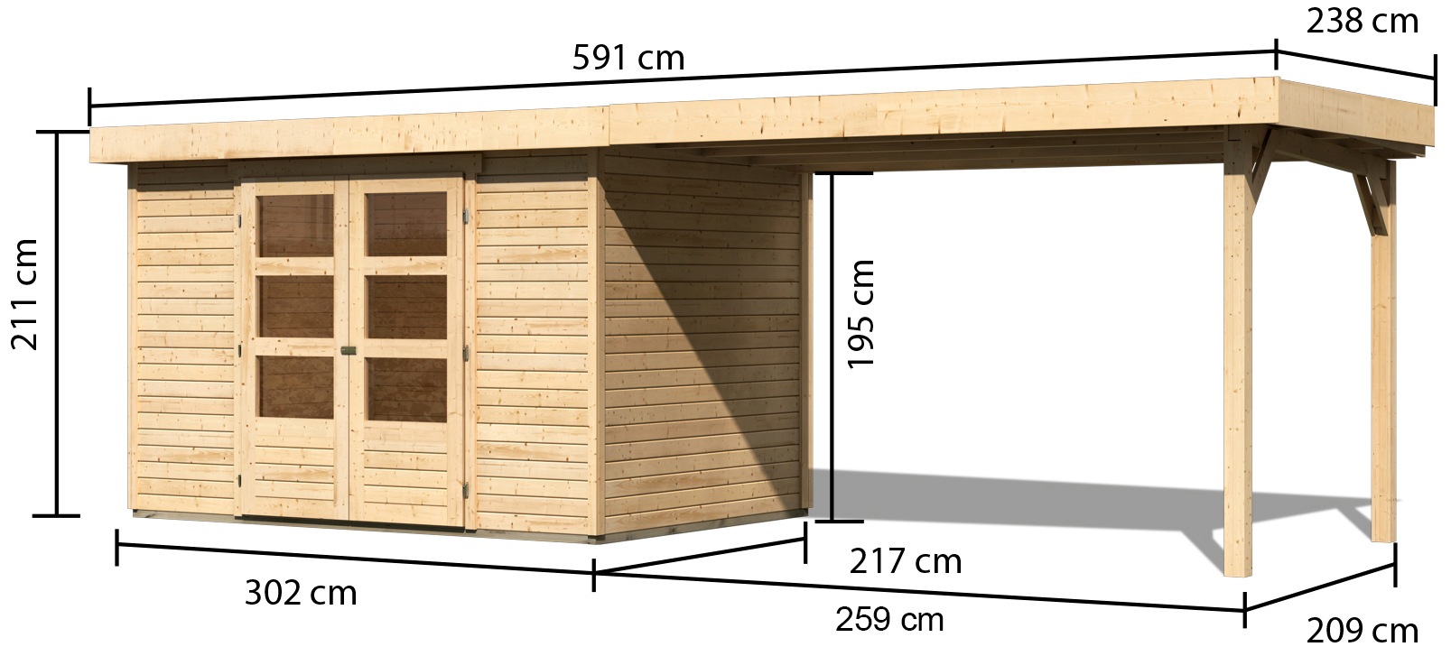 Karibu Gartenhaus »Arnis« mit Anbaudach 2,80 cm Breite