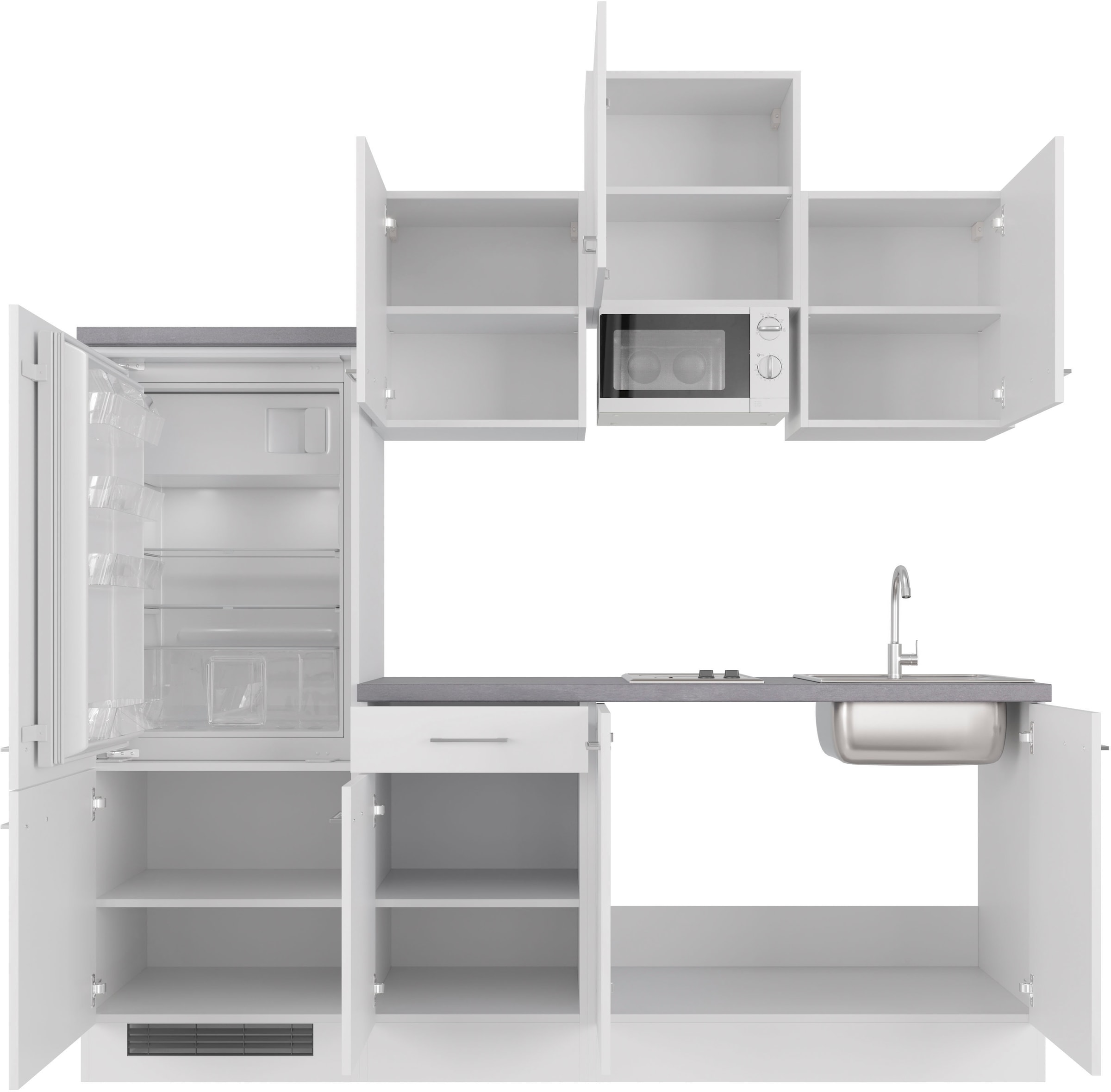 Flex-Well Küchenzeile »Kopenhagen« Breite 210 cm, mit Kühlgerät und Glaskeramikkochfeld sowie Mikrowelle
