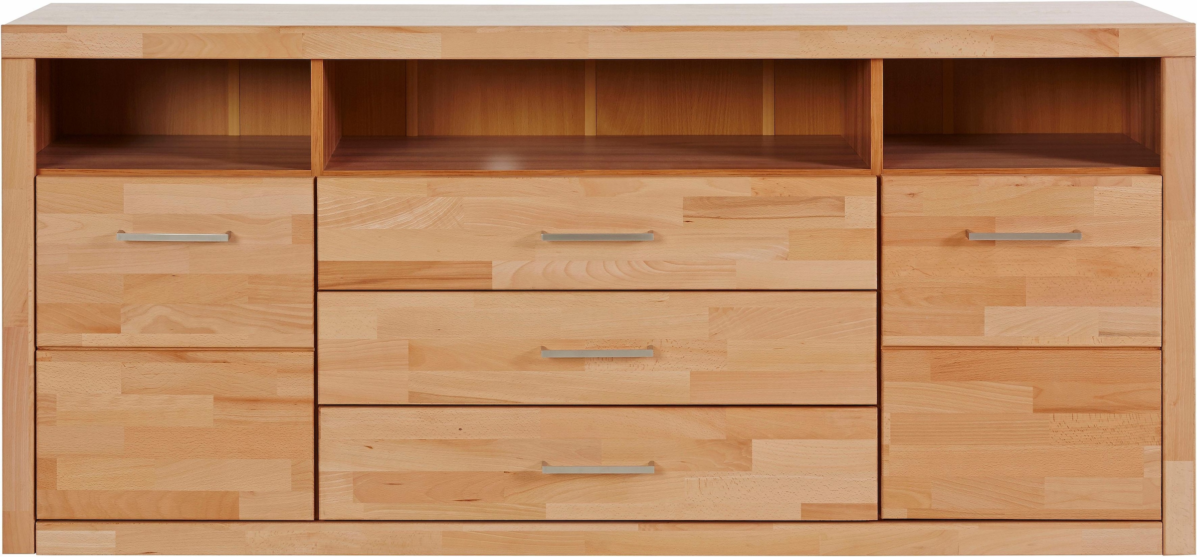 Home affaire Sideboard »Ribe,180cm breit, Fronten Massivholz,7 Fächer«, Holz massiv, Holzwerkstoff, Metall Griffe,2Türen,3Schubladen