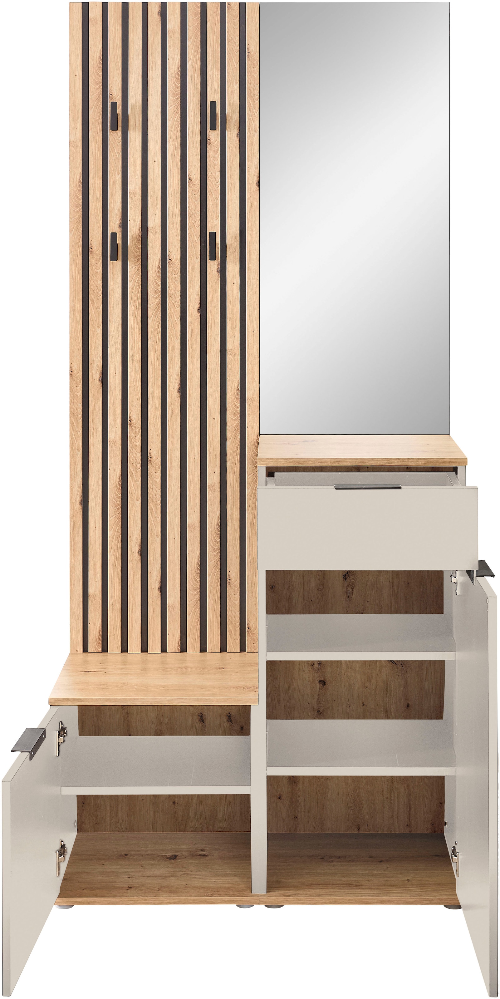 HBZ Kompaktgarderobe »Simple mit Spiegel, Flurgarderobe BxHxT 88x195x35 cm« 4 Stk. tlg. mit Bank, Paneel, Schuhkommode mit Schubkasten und Spiegel