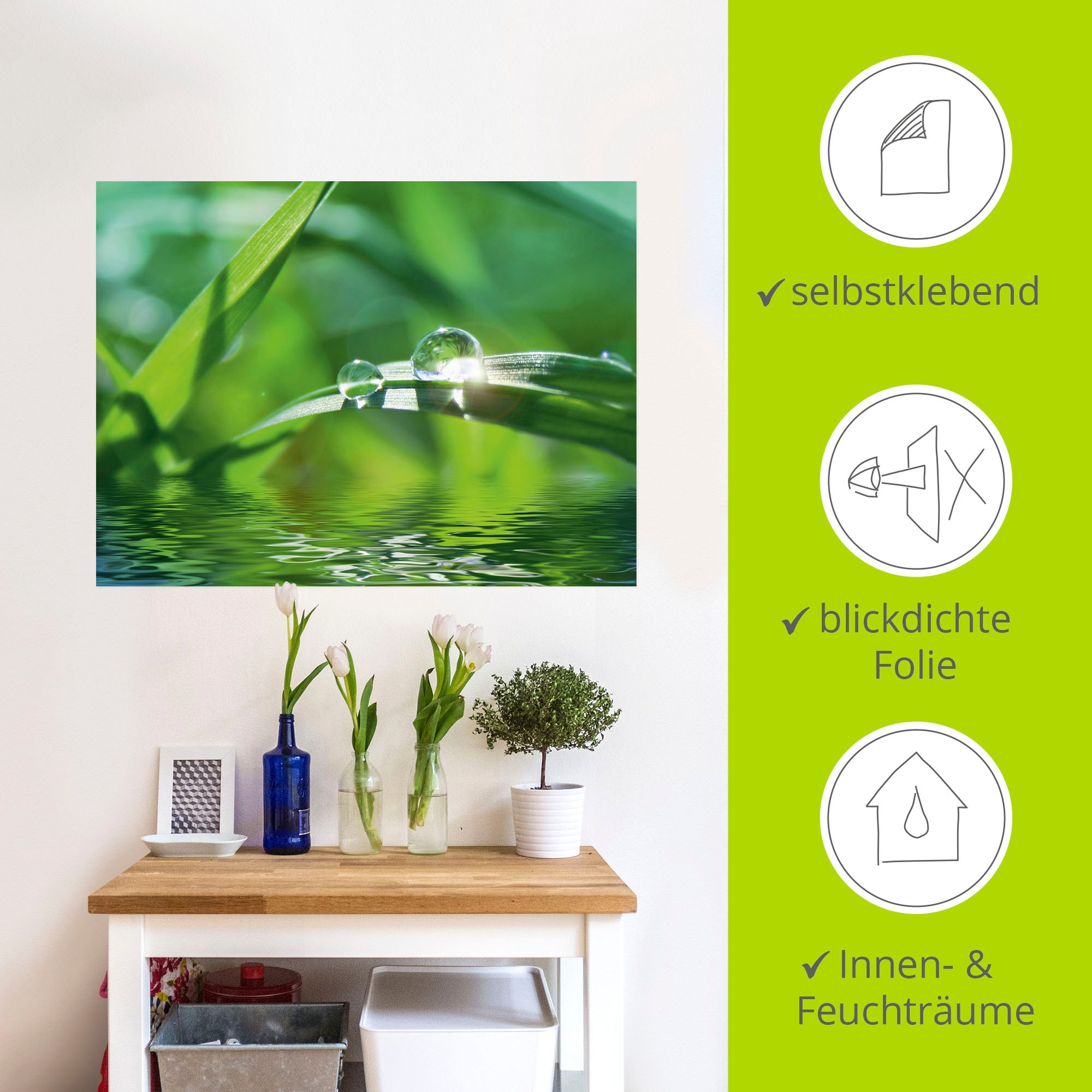 Artland Wandbild »Grüner Hintergrund mit Gras«, Gräser, (1 St.), als Leinwandbild, Poster, Wandaufkleber in verschied. Größen