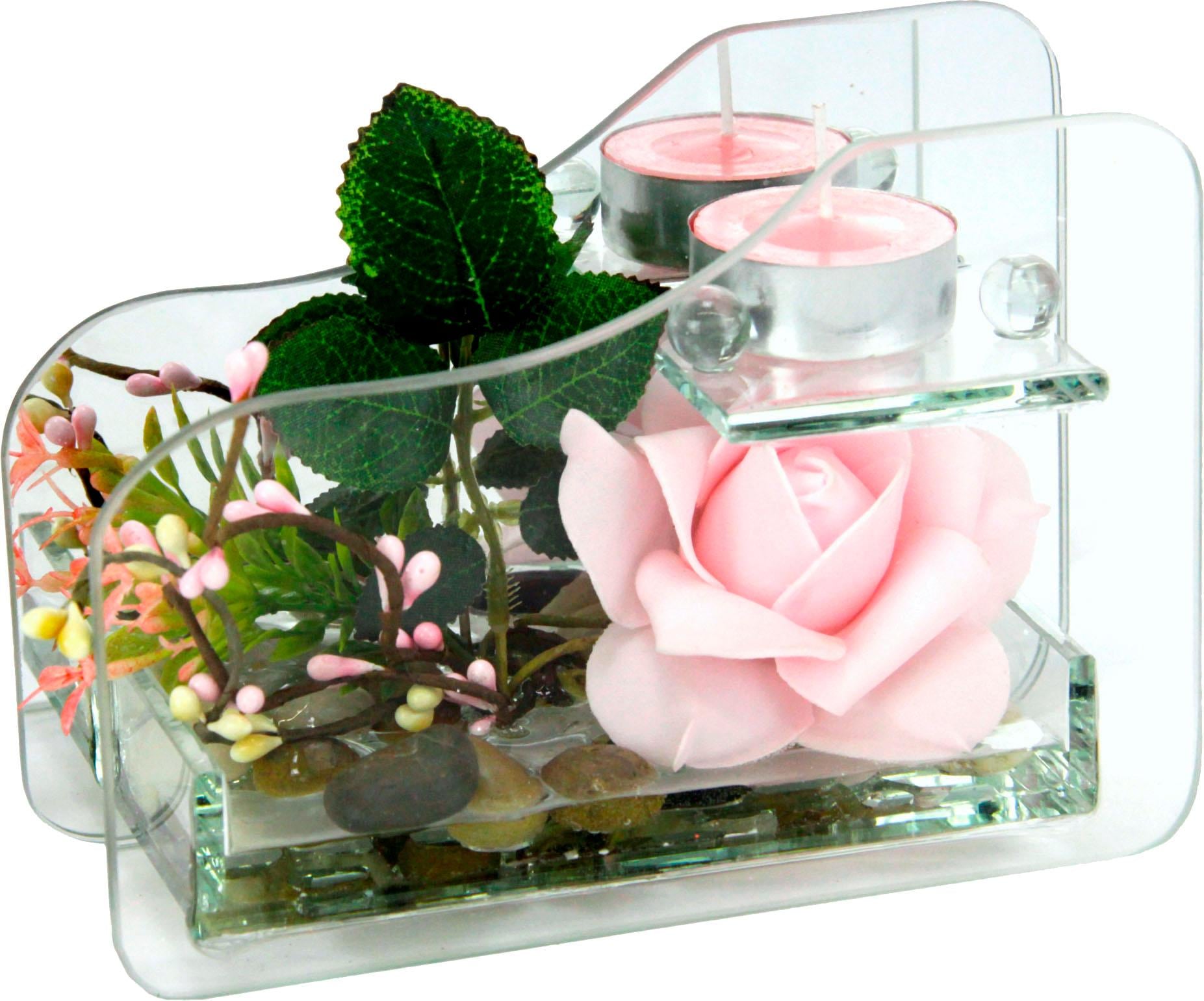 mit Glas I.GE.A. | kaufen mit im Teelicht« XXL 3 Garantie online »Rose Kunstpflanze Jahren