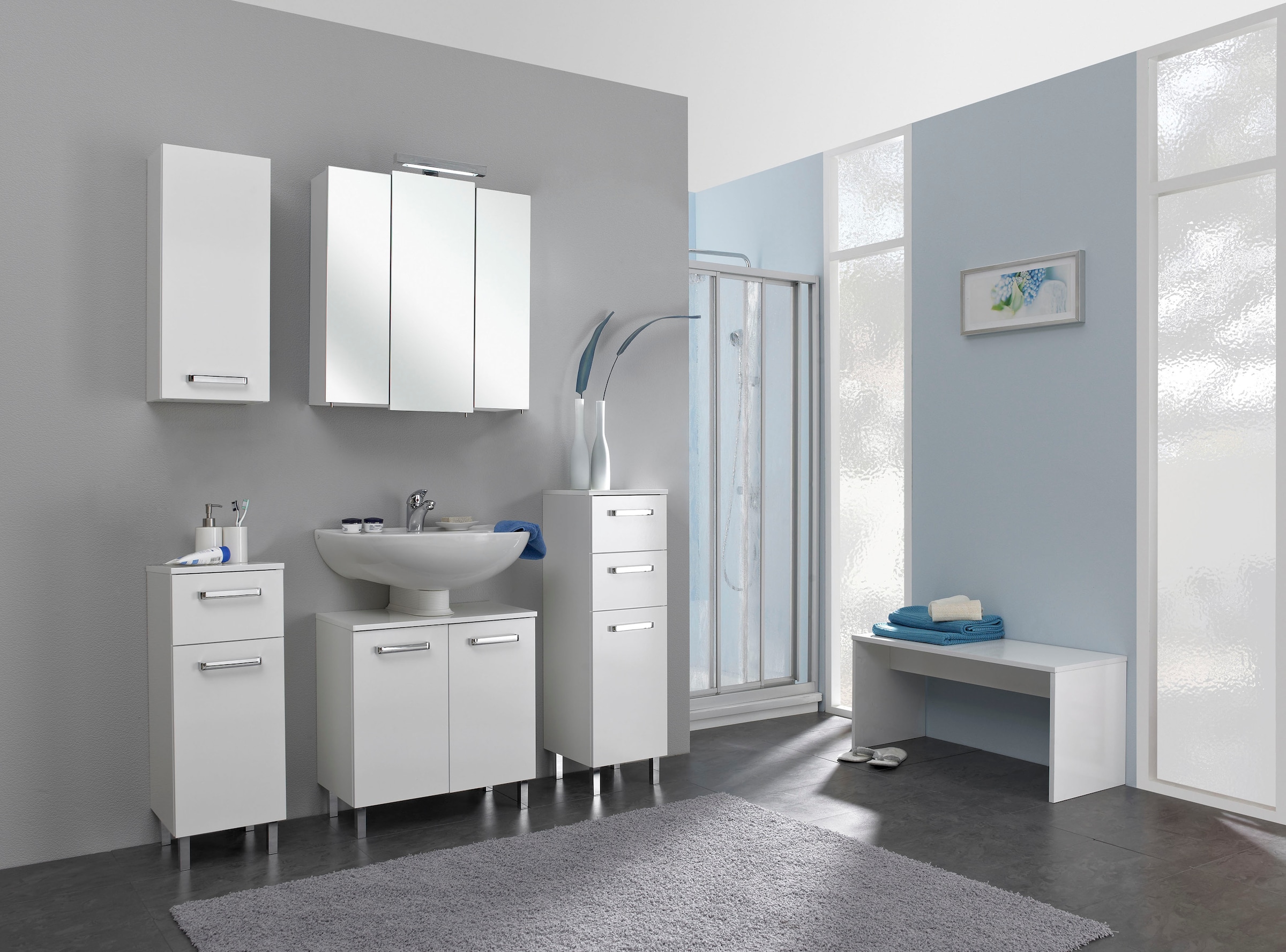 Saphir Unterschrank »Quickset Badschrank mit 1 Tür, 1 Schublade, 30 cm breit« Badezimmer-Unterschrank inkl. Türdämpfer, Griffe in Chrom Glanz