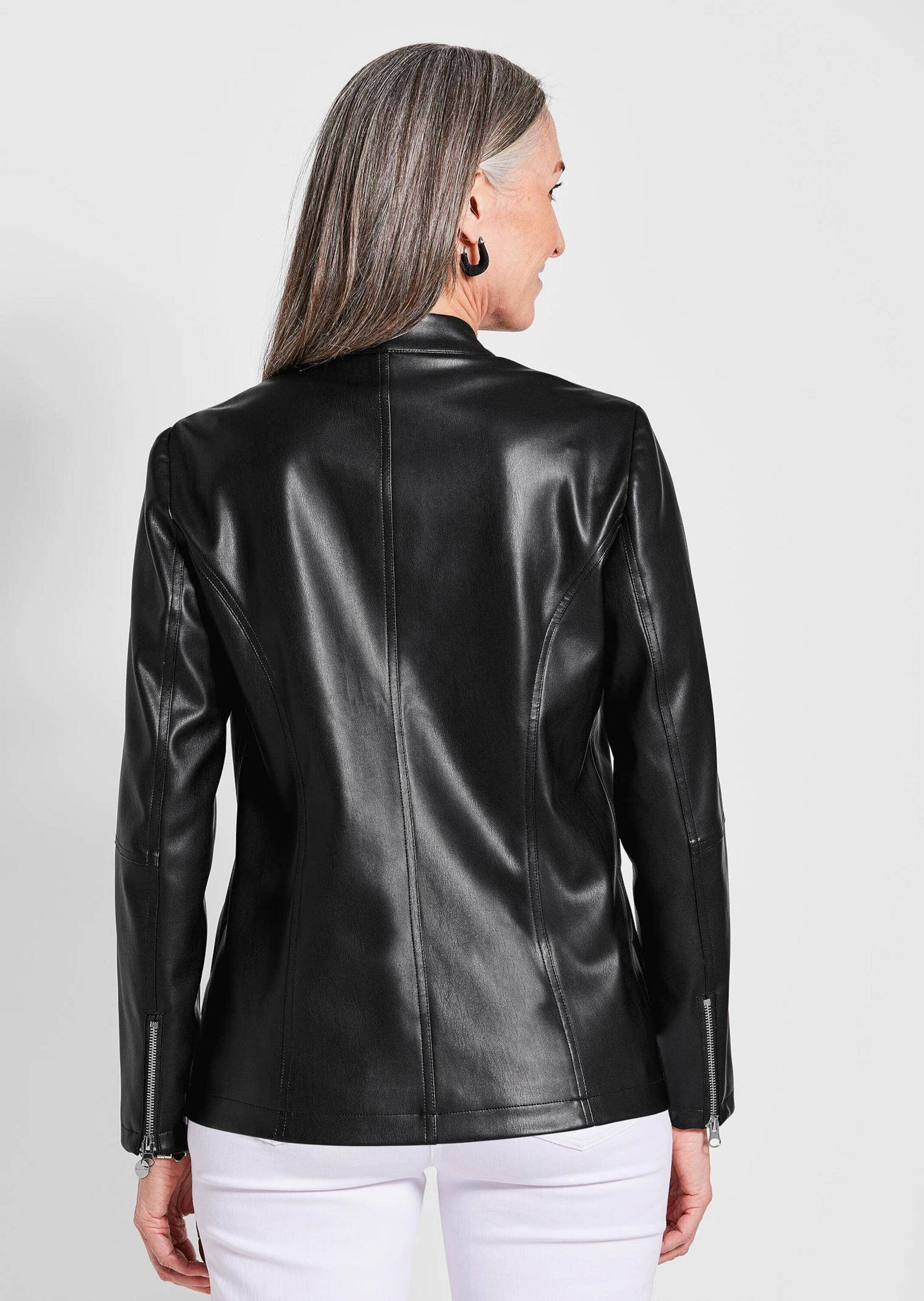 GOLDNER Kurzjacke »Kurzgröße Lederoptik-Jacke mit silbernen Reißverschlüssen«