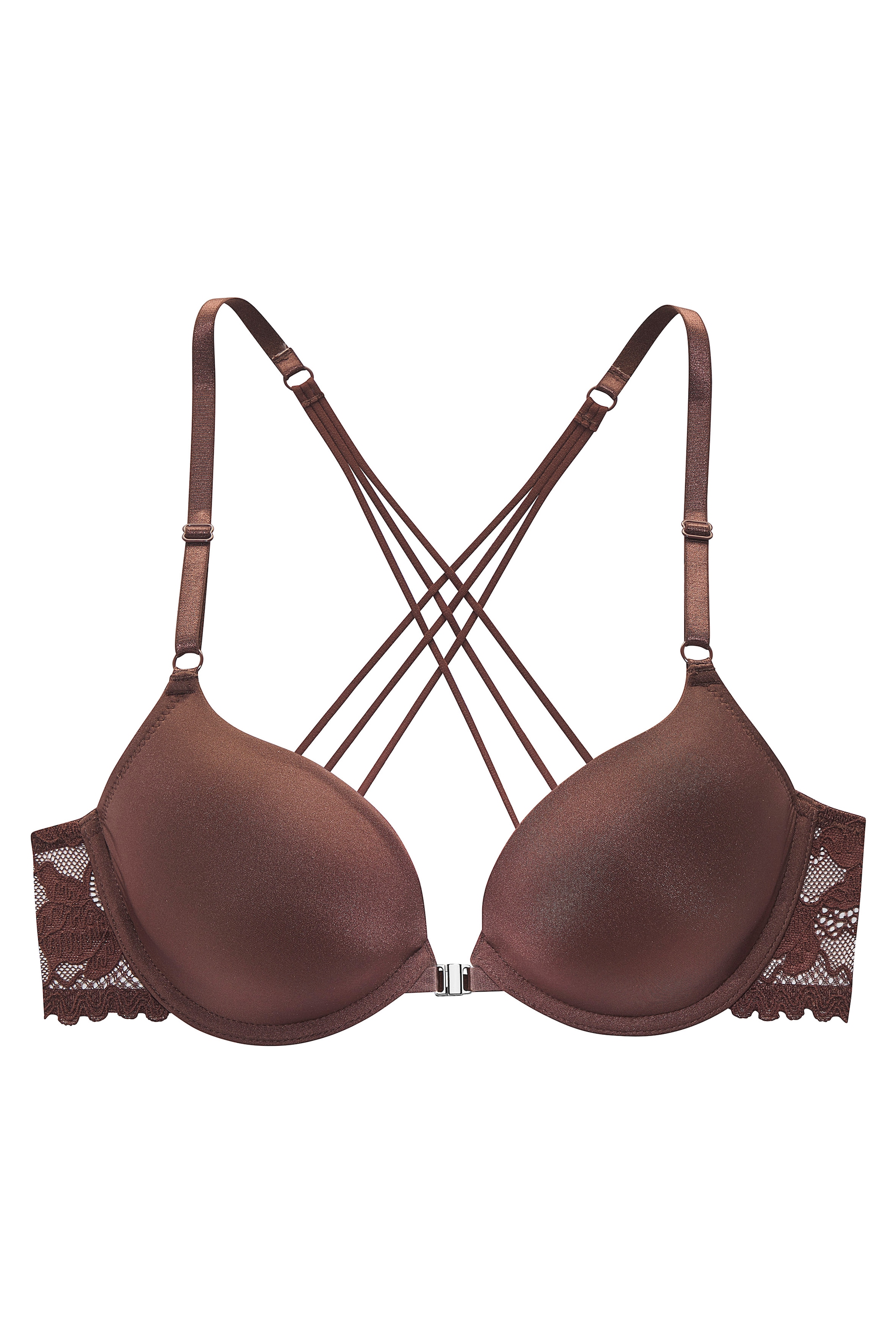 LASCANA Schalen-BH », BH mit Bügel, T-Shirt-BH, als Dessous-Set kombinierbar« mit Vorderverschluss, Spitzenrücken in Bänderoptik
