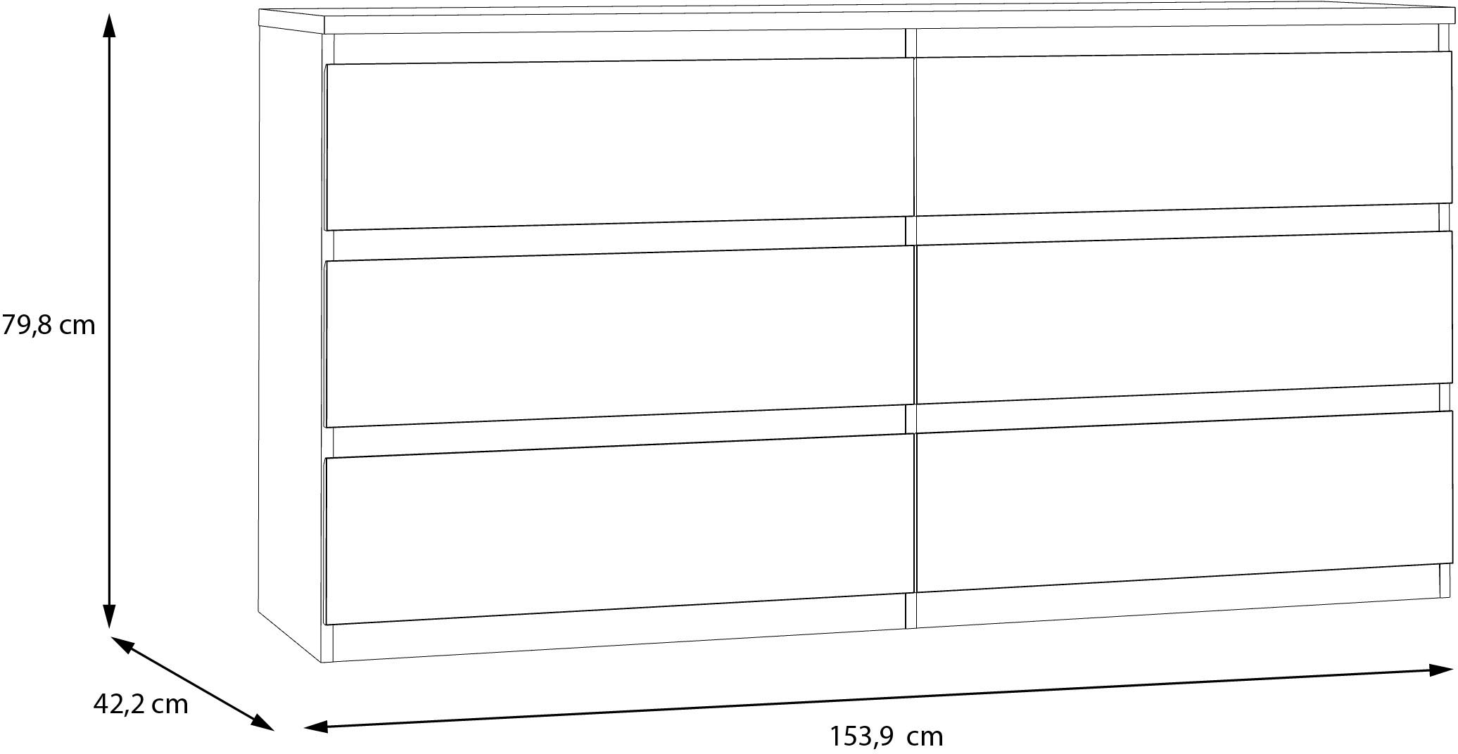 FORTE Kommode »Edmore«, große Kommode, grifflose Front, Stauraum, 6 Schubladen