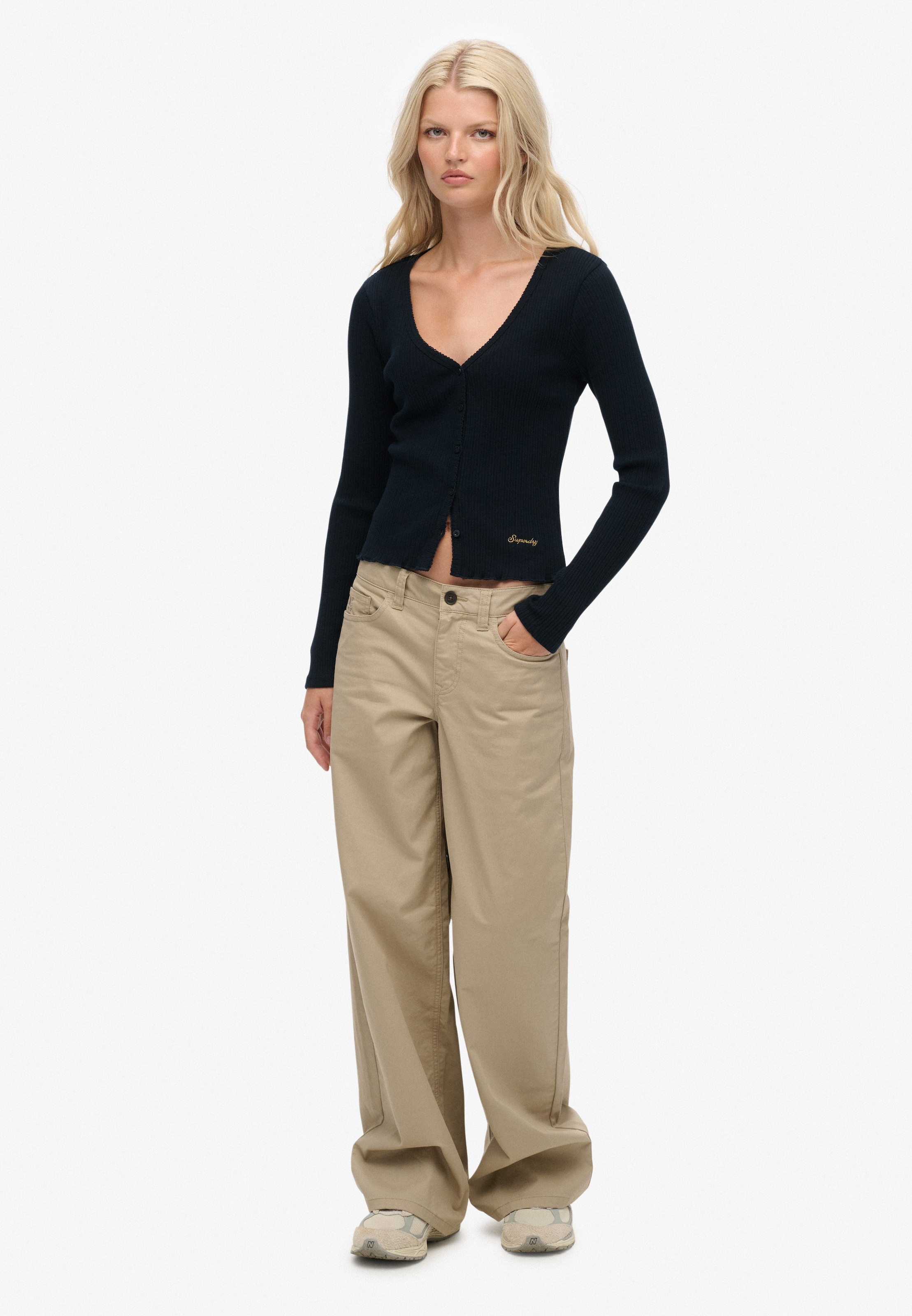 Superdry Langarmshirt »ESSENTIAL BUTTON THRU LS TOP« Baumwolle, skinny fit