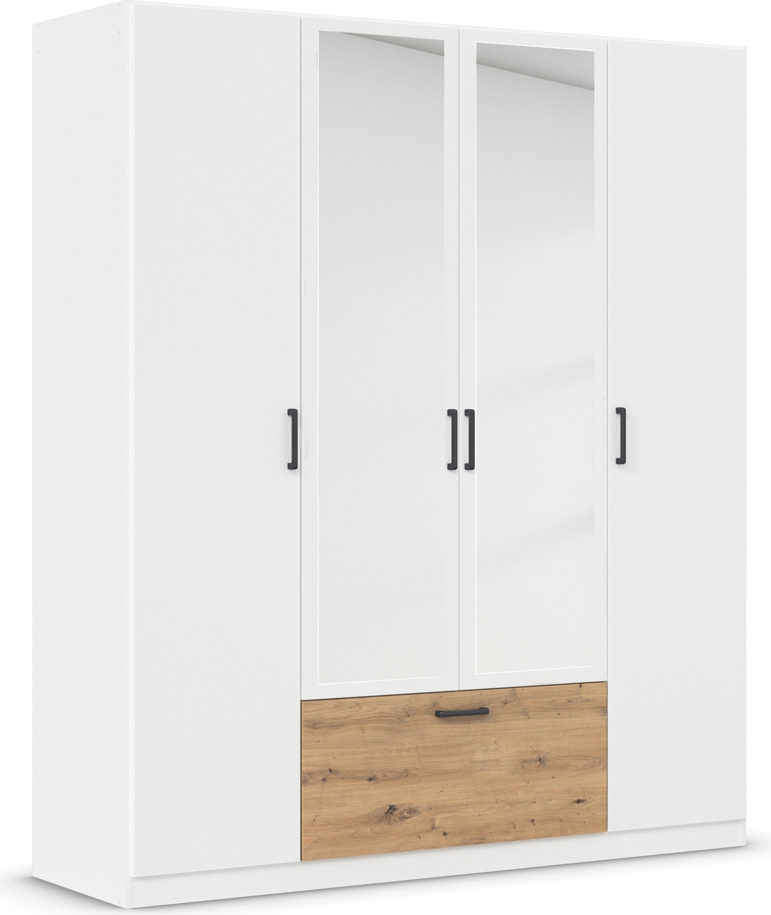 rauch Drehtürenschrank »Kleiderschrank Schrank Garderobe Wäscheschrank BARI mit Spiegel« mit Schubasten mittig, moderner Griff in Graumetallic MADE IN GERMANY