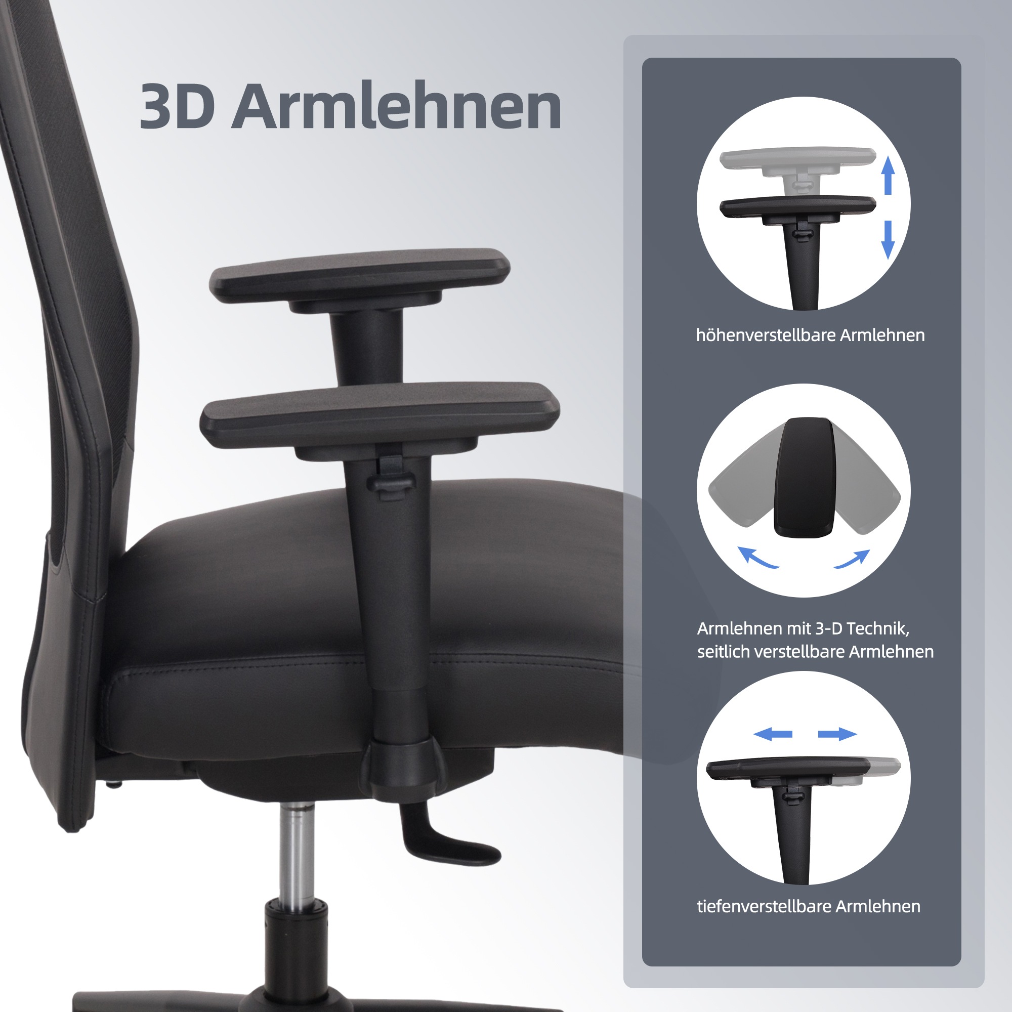 Places of Style Schreibtischstuhl »SERRIA«, 1 St., Kunstleder-Netzstoff, 3-D Armlehnen, Sitztiefen- und höhenverstellung, Nackenkissen