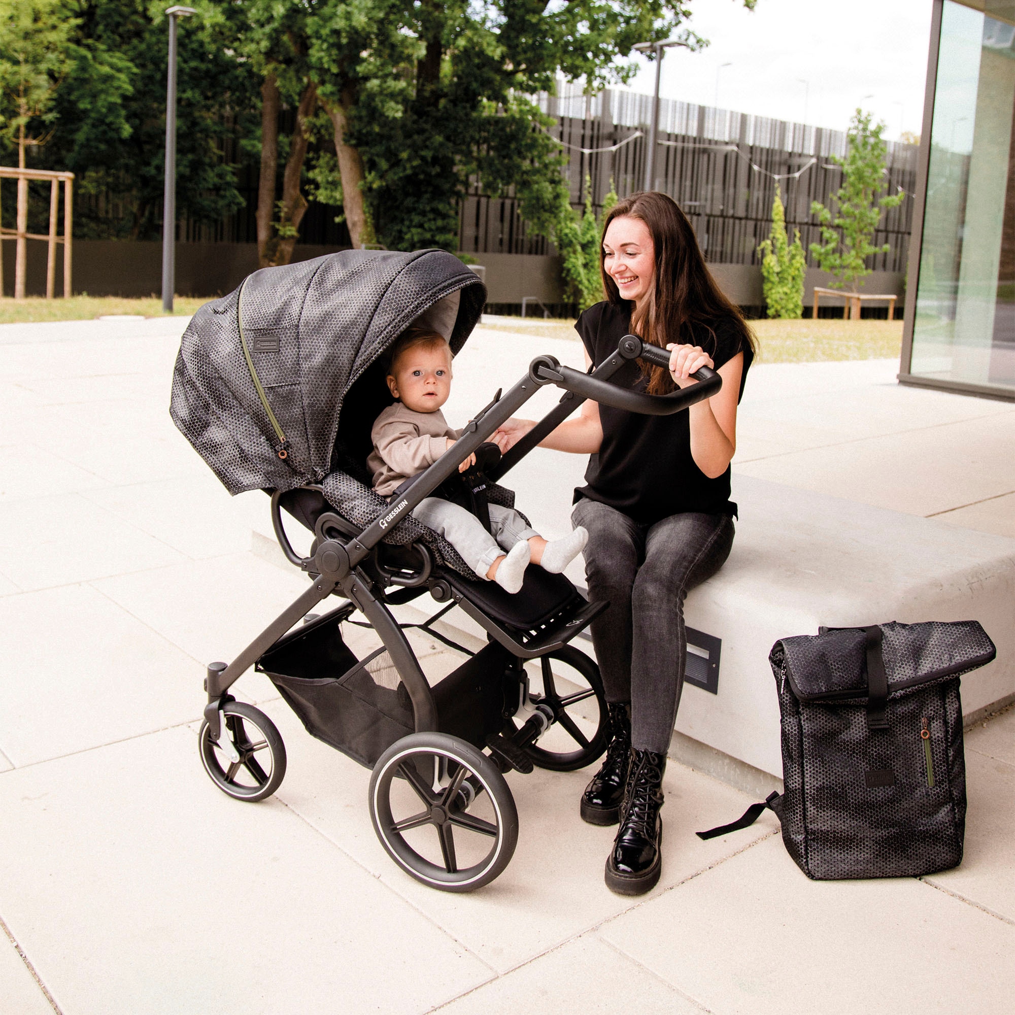 Gesslein Kombi-Kinderwagen »FX4 Soft+ mit Aufsatz Classic schwarz/schwarz, schwarzgrau«, mit Babywanne Cx3 und Babyschalenadapter
