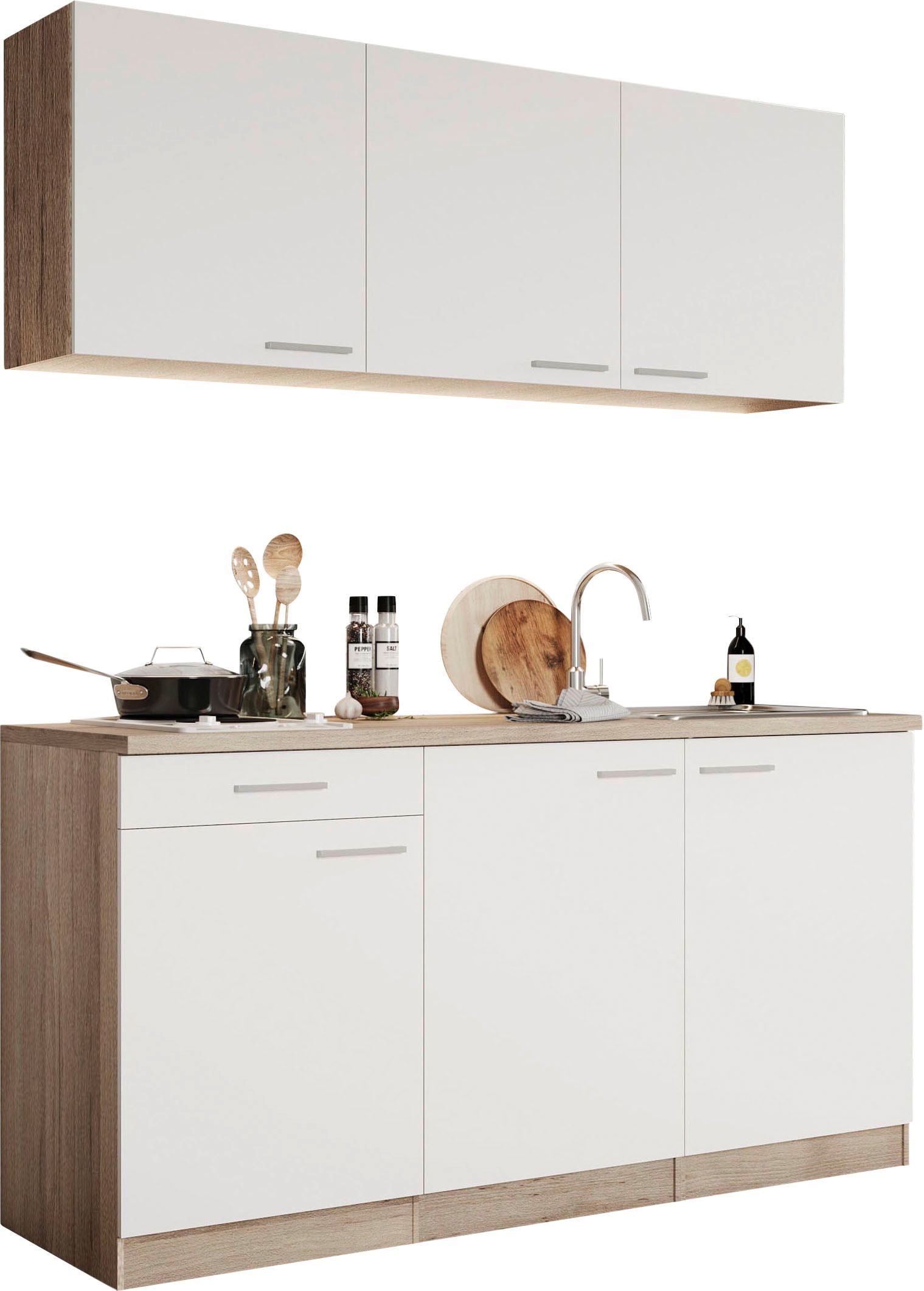 RESPEKTA Pantryküche »Luis, Duo Kochfeld, wahlweise mit Mikrowelle, Korpus Eiche Sägerau,« Breite 150 cm, in exclusiver Konfiguration für OTTO