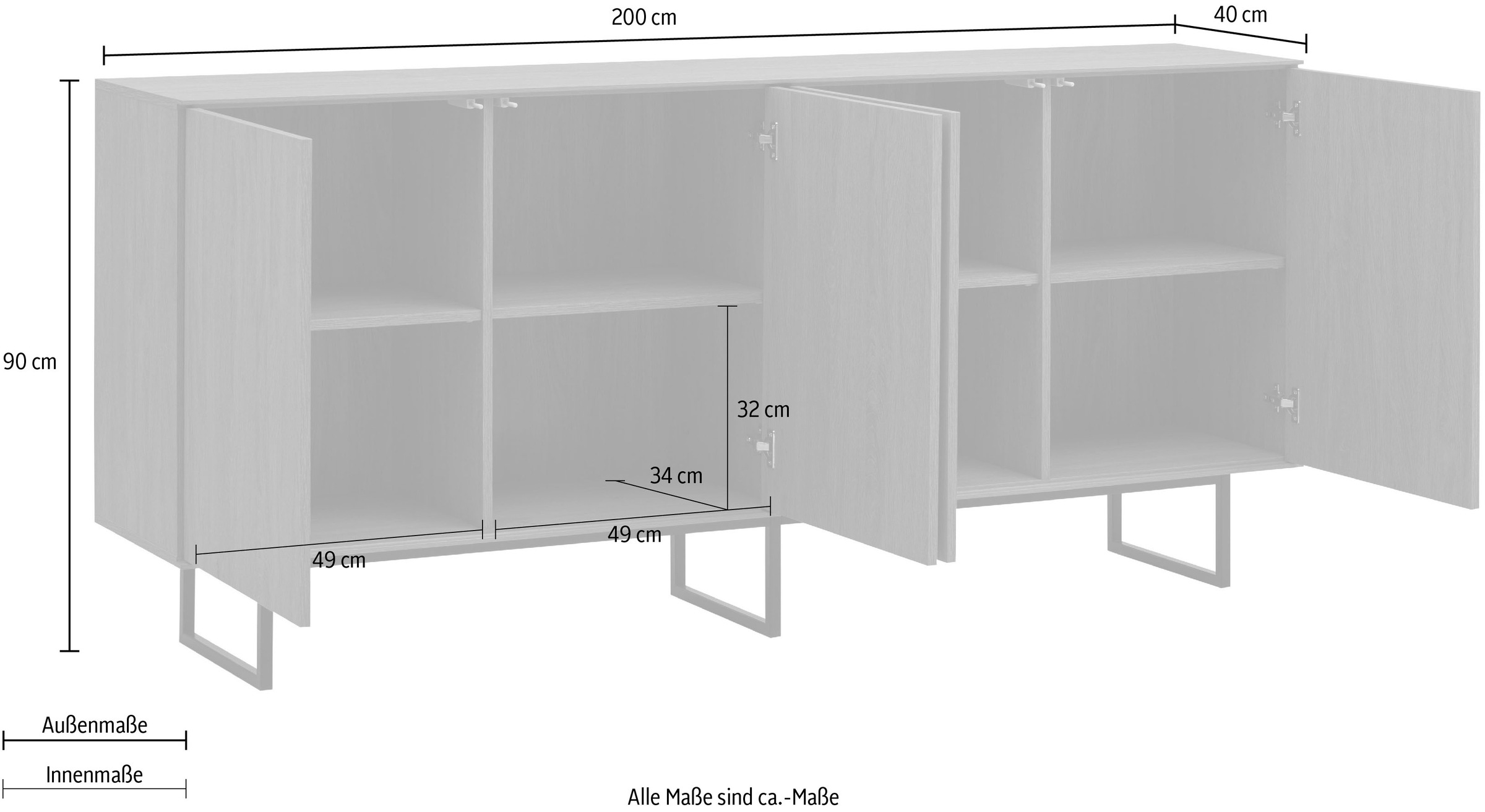 Home affaire Sideboard »Lund, moderner Schrank, Kommode mit Kufengestell« optisch dünner Oberboden, hochwertige Optik, ausreichend Stauraum