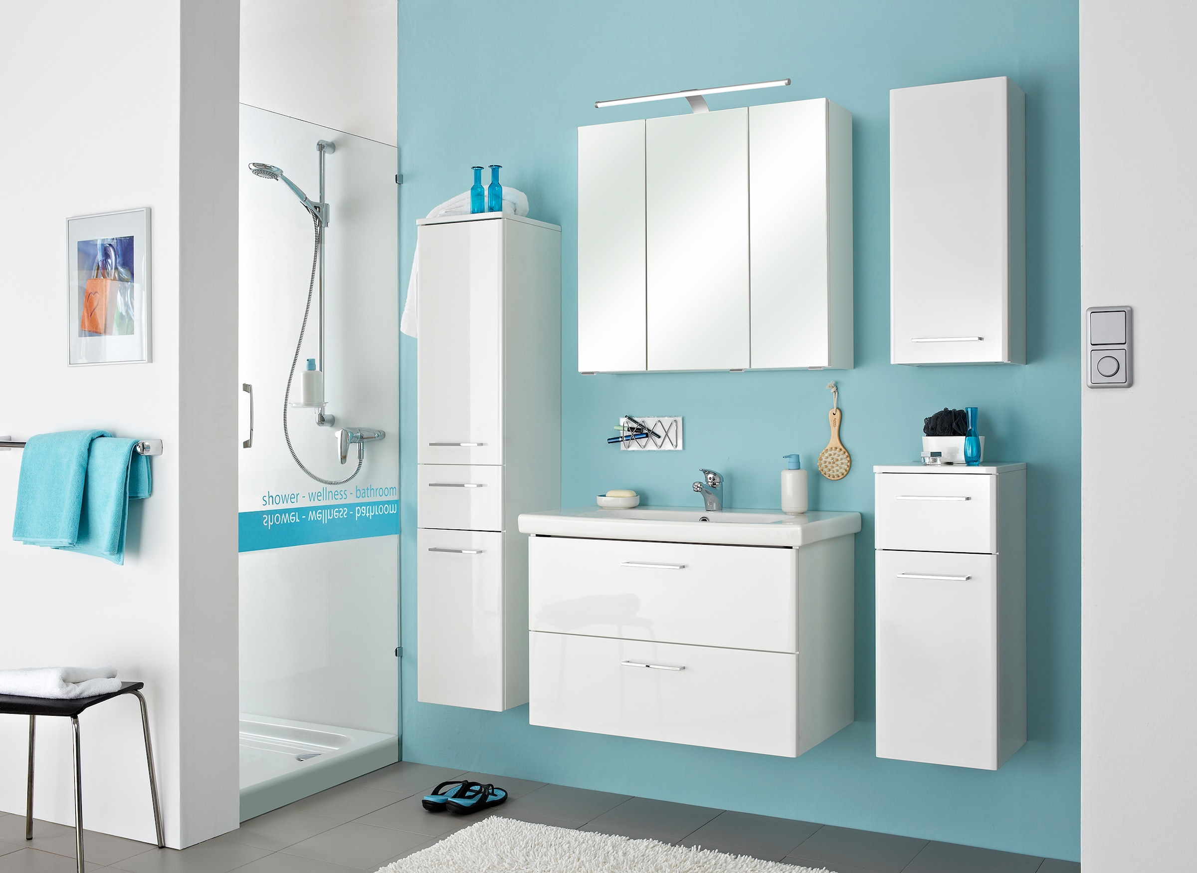 Saphir Badmöbel-Set »Quickset 316 5-teilig, inkl. Keramik-Waschtisch und LED-Spiegelschrank« Set, 5 Stk. tlg.