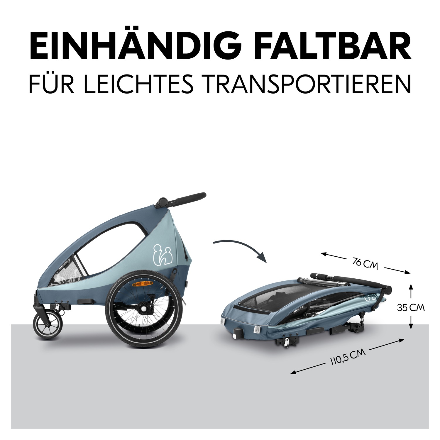 Hauck Fahrradkinderanhänger »2in1 Bike Trailer und Buggy Dryk Duo Plus, dark blue«, für 2 Kinder; inklusive Deichsel