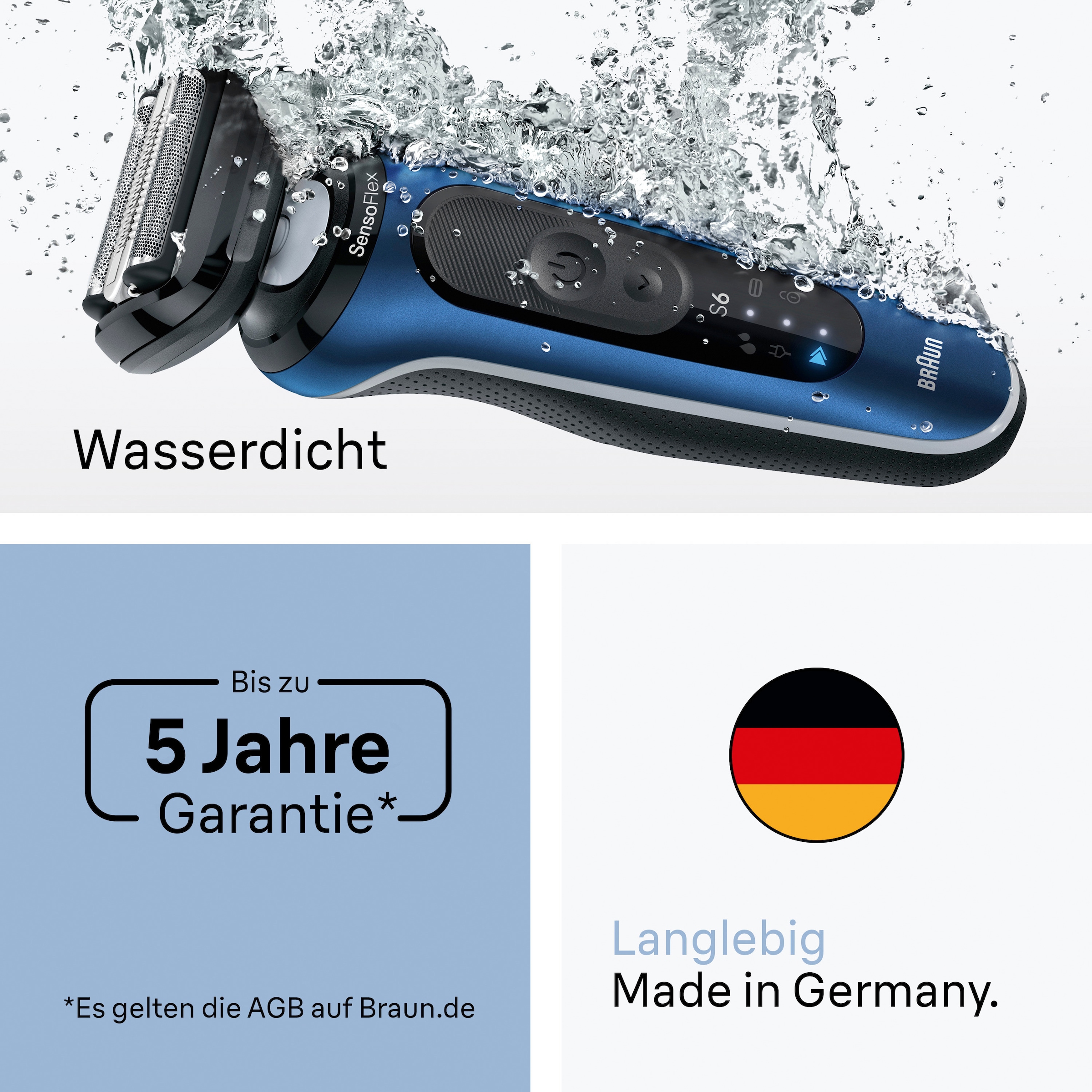 Braun Elektrorasierer »Series 6 62-B1200S«, 1 St. Aufsätze, 100% wasserdicht, Präzisionstrimmer-Aufsatz, bis zu 60 Min