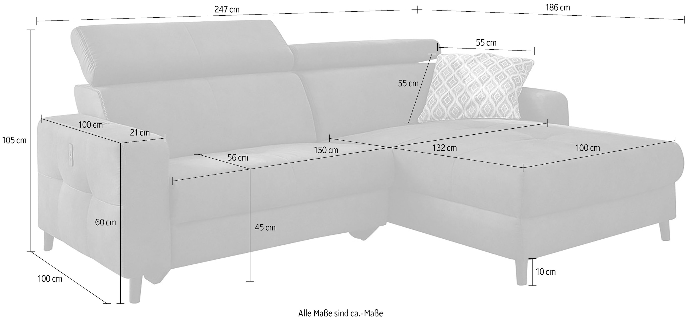 Jockenhöfer Gruppe Ecksofa »Doppio L-Form, B: 247 cm, mit elektr. Relaxfunktion und« Kopfteilverstellung, USB-Anschluss, induktive Ladestation & Zierkissen