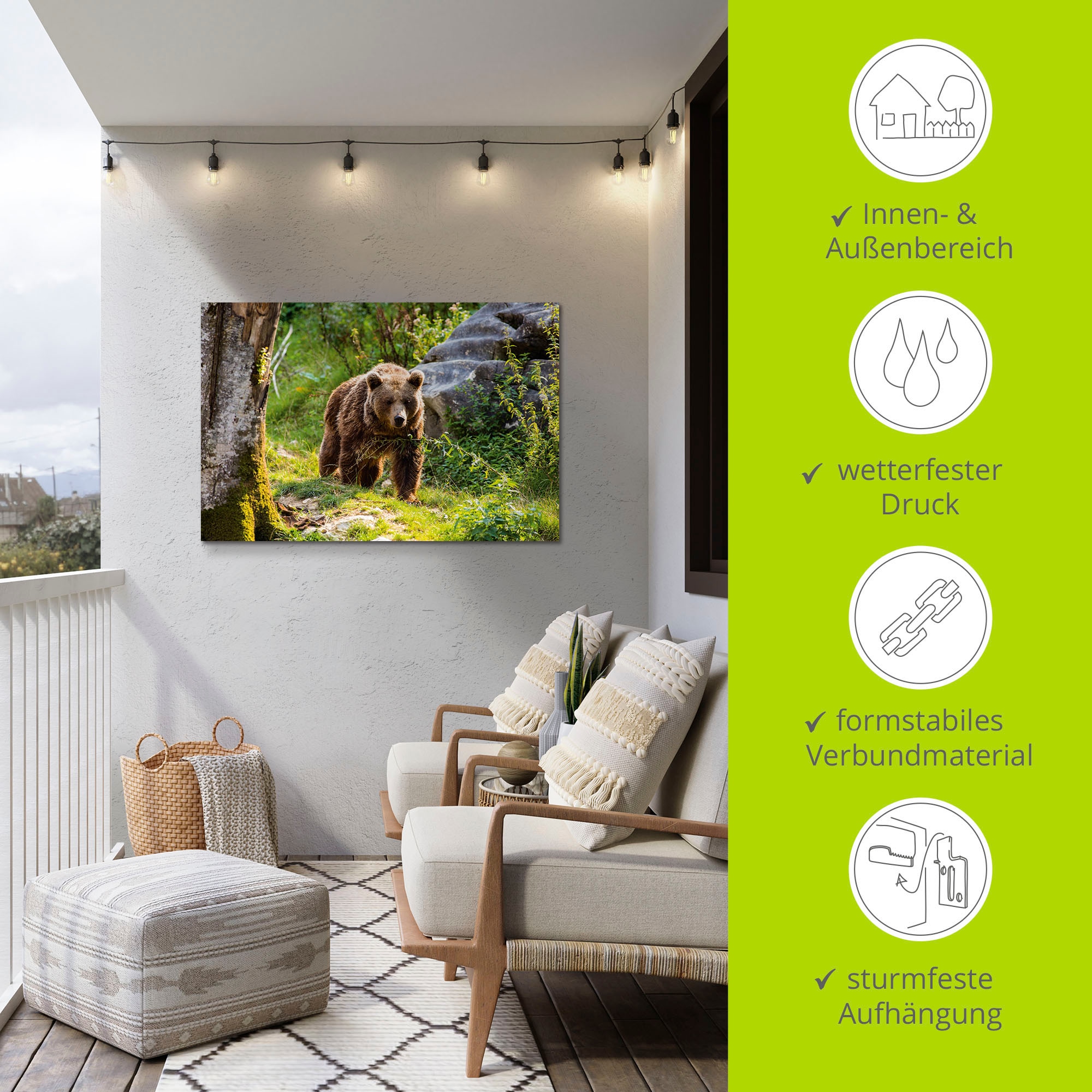 Artland Alu-Dibond-Druck »Braunbär auf Wanderung«, Bären, (1 St.), für Innen- und Außenbereich geeignet, Outdoorbild