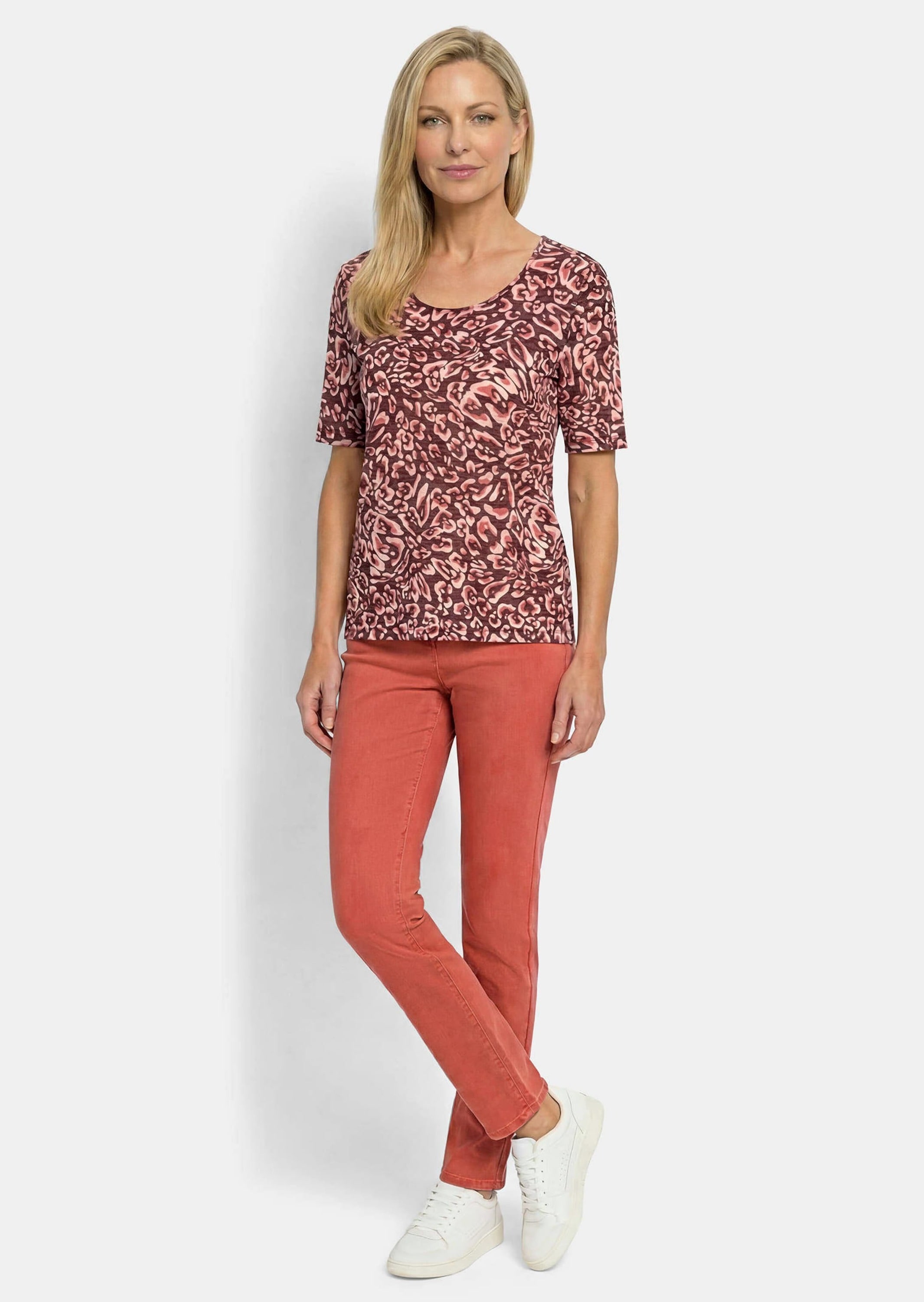 GOLDNER Kurzarmshirt »Viskoseshirt mit abstraktem Floraldruck« stretchbequemer Viskosejersey