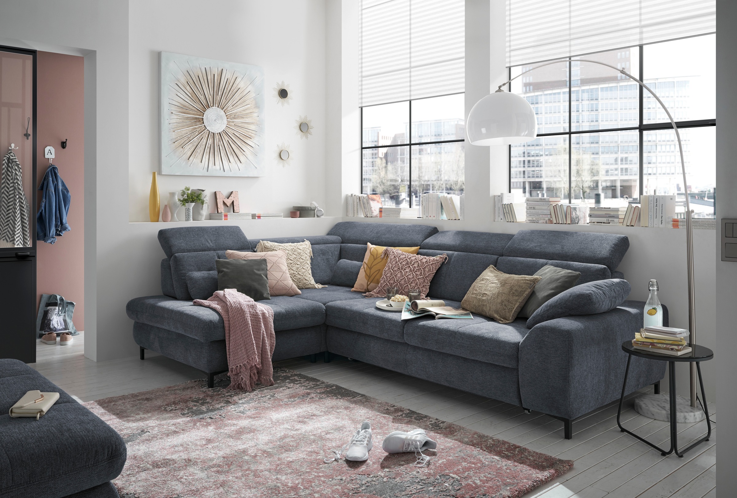 set one by Musterring Ecksofa »SO 3400 Sitzhöhe 47cm oder 49cm, Sitztiefe verstellbar, B/T 317/220 cm«, Kaltschaumpolsterung, Flachgewebe, whlw. mit Funktionen, Sitzhöhe 47