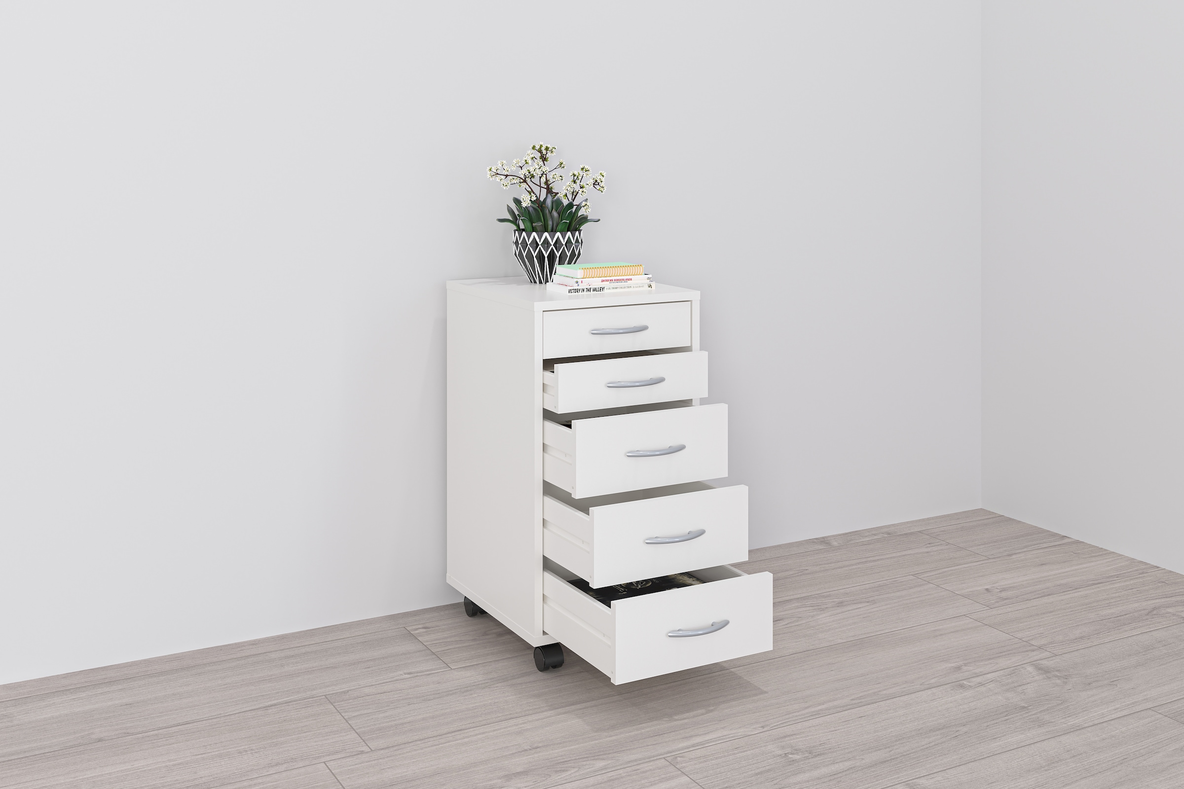 FMD Rollcontainer »Freddy«, Büroaufbwahrung mit 5 Schubkästen auf Rollen, 63 cm hoch