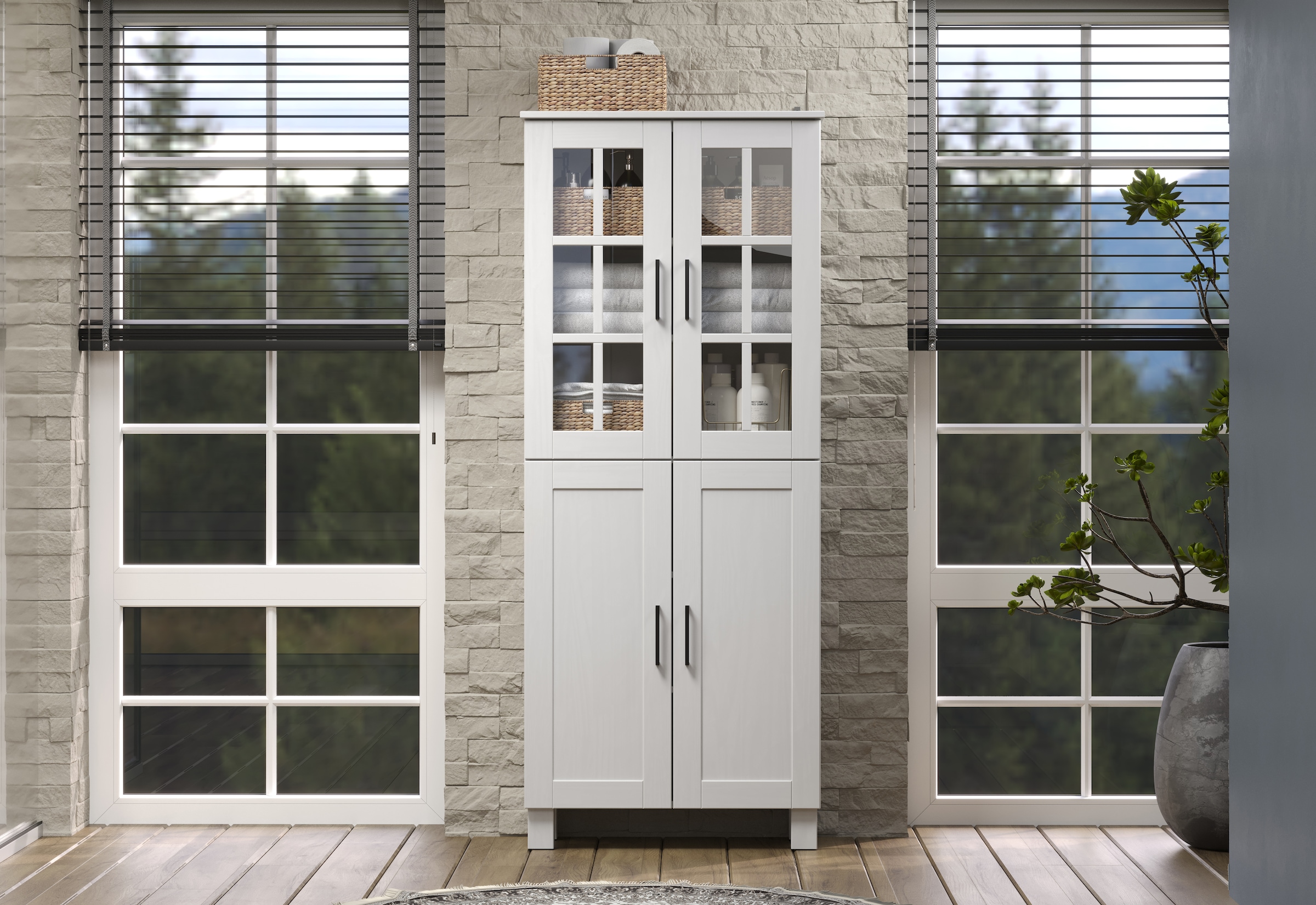 welltime Hochschrank »Ulea«, (1 St.), Breiter Badschrank aus Massivholz - Maße (B/T/H) 70/30/170 cm
