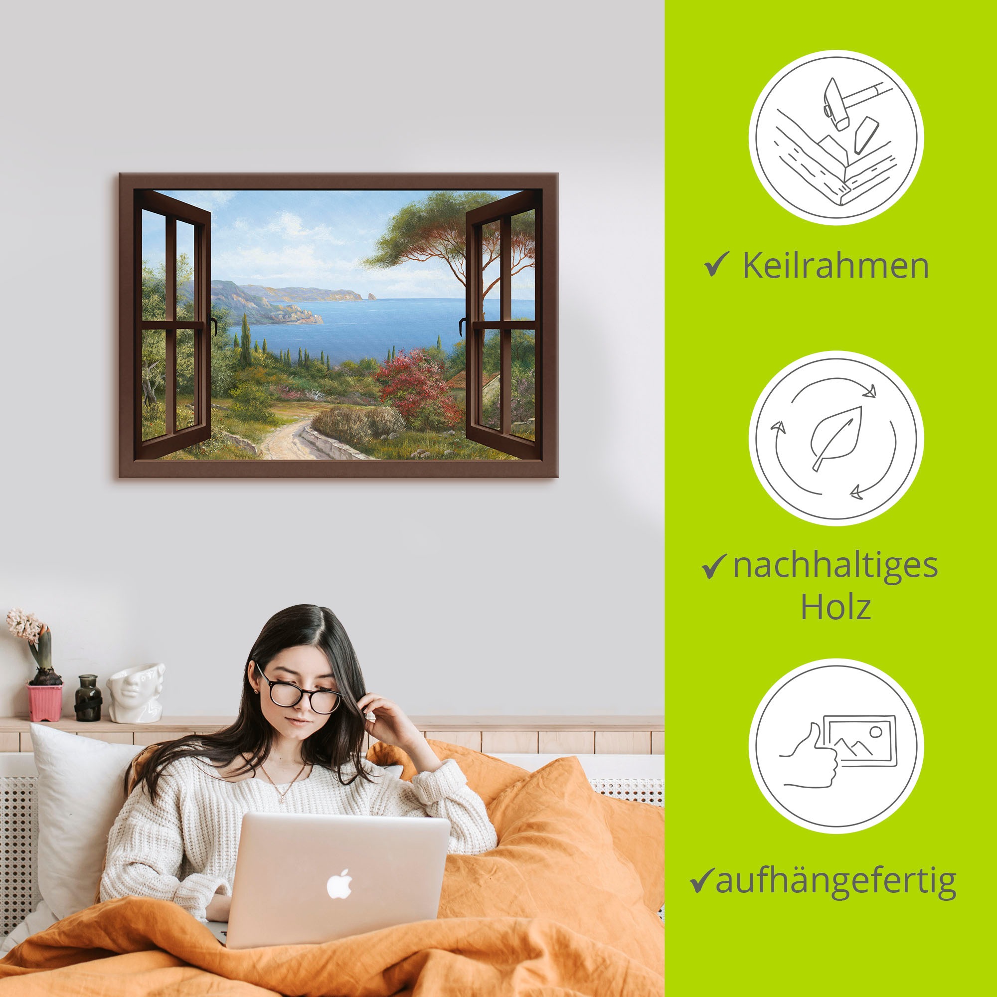 Artland Leinwandbild »Fensterblick Frühlingsmorgen« Fensterblick 1 Stk. tlg. auf Holzrahmen gespannt