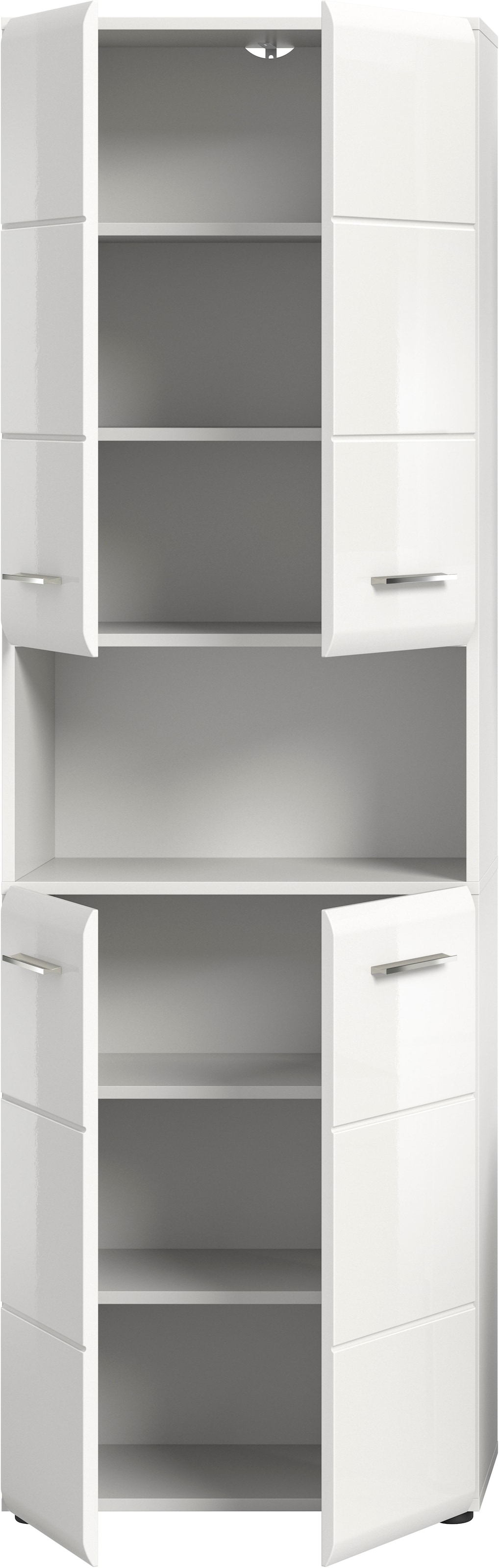 INOSIGN Hochschrank »FLORENZ, TOPSELLER!, Höhe 185 cm, 4 Türen, 4 Fachböden, 1 offenes Fach«, hochwertige MDF Front, Griff chromglänzend, Badschrank, Bad
