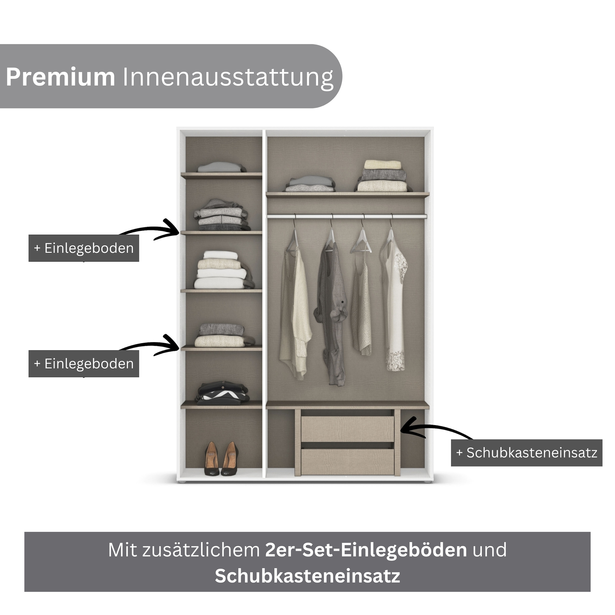 rauch Kleiderschrank »VOYAGER Otto´s Choice Garderobe Wäscheschrank TOPSELLER Schlafzimmer«, (in 3 verschiedenen Ausstattungen BASIC/CLASSIC/PREMIUM), Schrank mit modernen Griffen in viel Stauraum MADE IN GERMANY