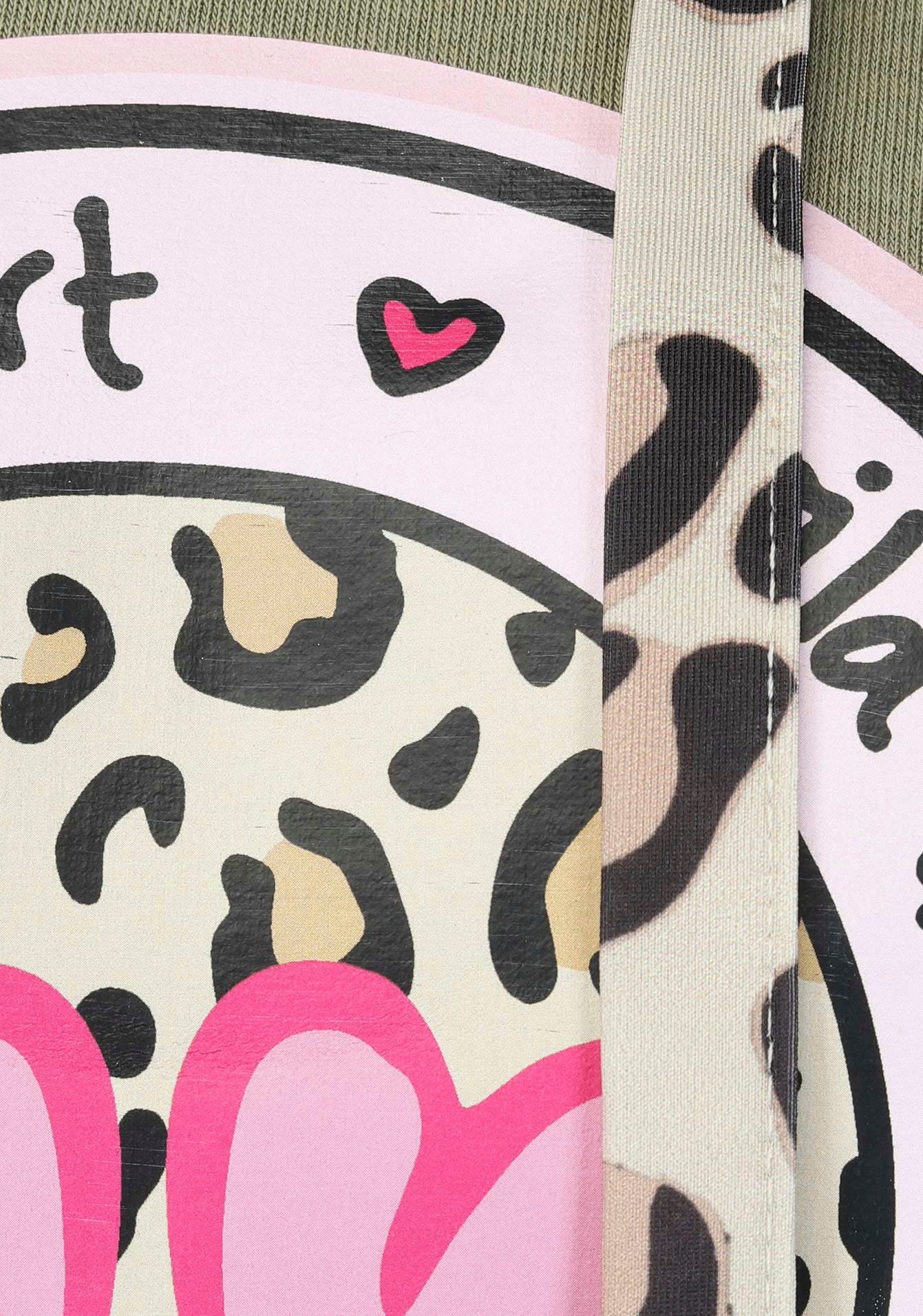 Zwillingsherz Hoodie, mit "Wild at Heart"-Aufdruck und Bindebänder in Leo-Optik