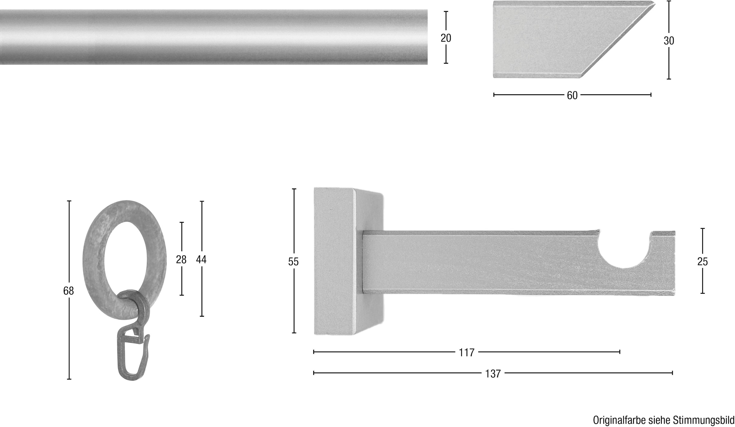 GARESA Gardinenstange »CUBUS«, 2 Ringe Vorhanggarnitur, abgeschrägt, mit Endknopf läufig-läufig, Wunschmaßlänge, verlängerbar