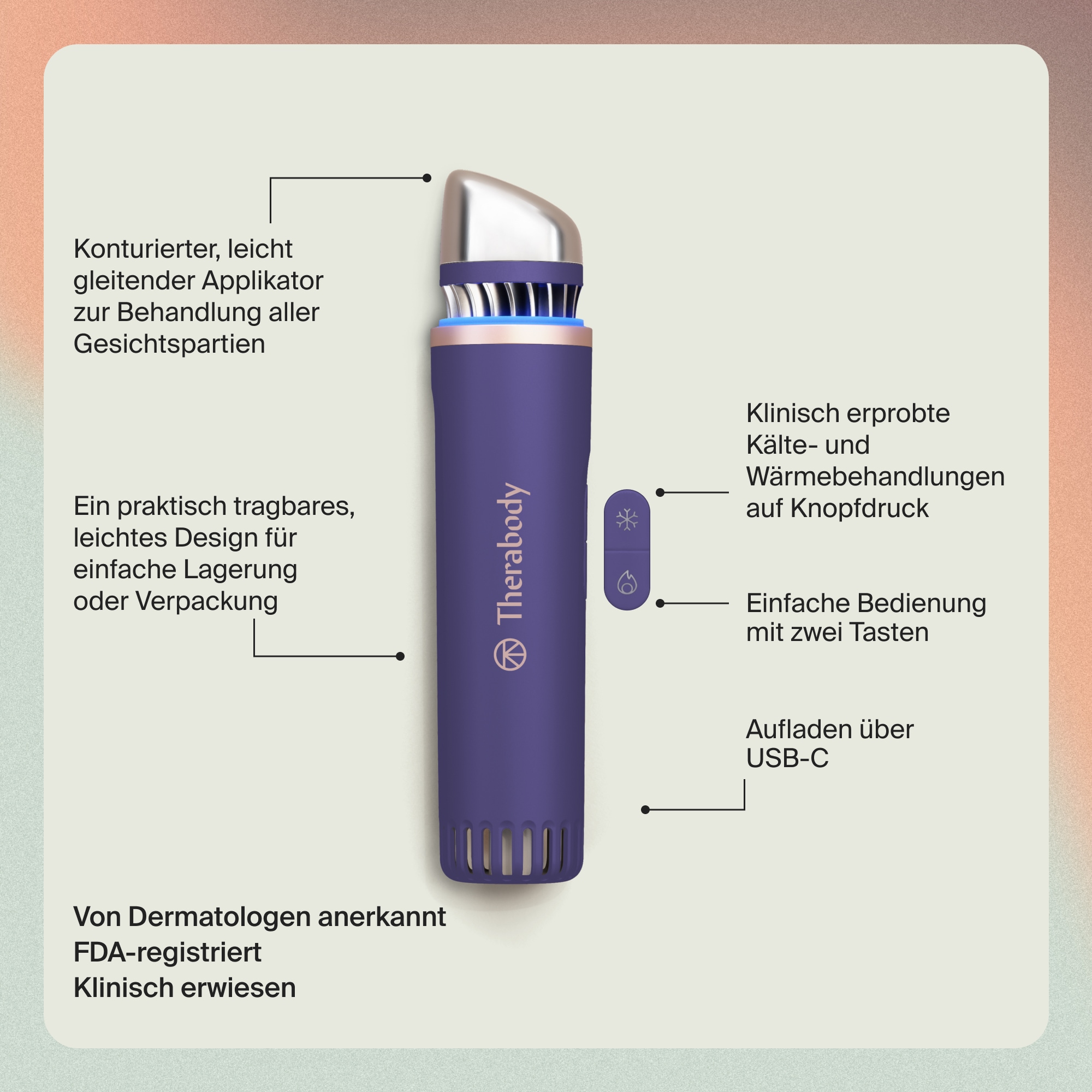 Therabody Anti-Aging-Gerät »Theraface Depuffing Wand Kälte- und Wärmebehandlungen für das Gesicht« Verbessert die Strahlkraft, reduziert Augenringe und Schwellungen