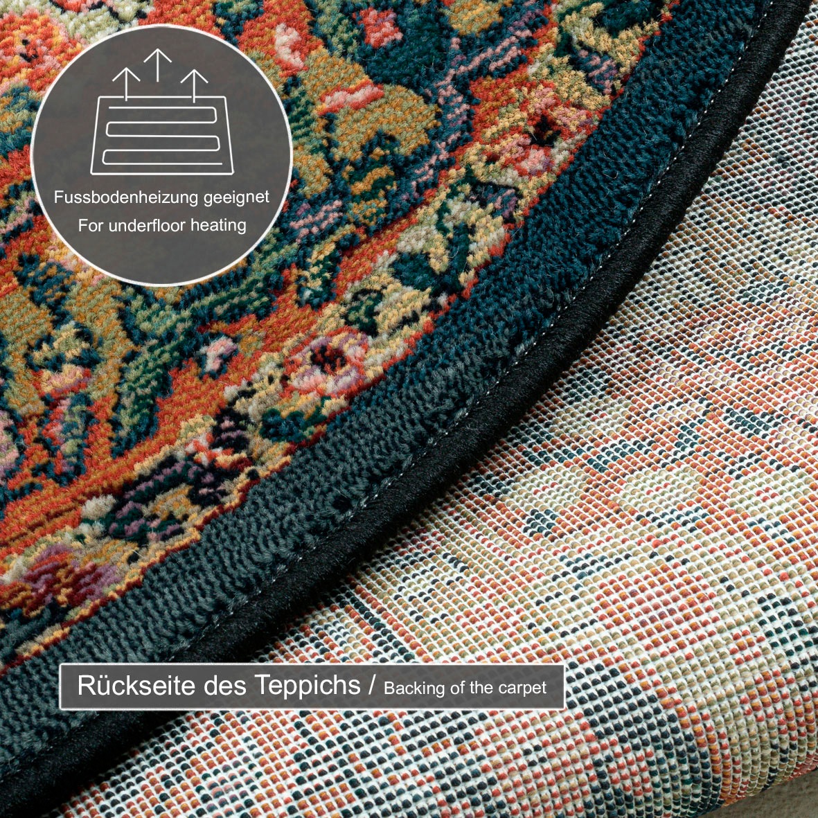 THEKO Teppich »Gabiro 190«, rund, 10 mm Höhe, Kurzflor, Orient-Optik