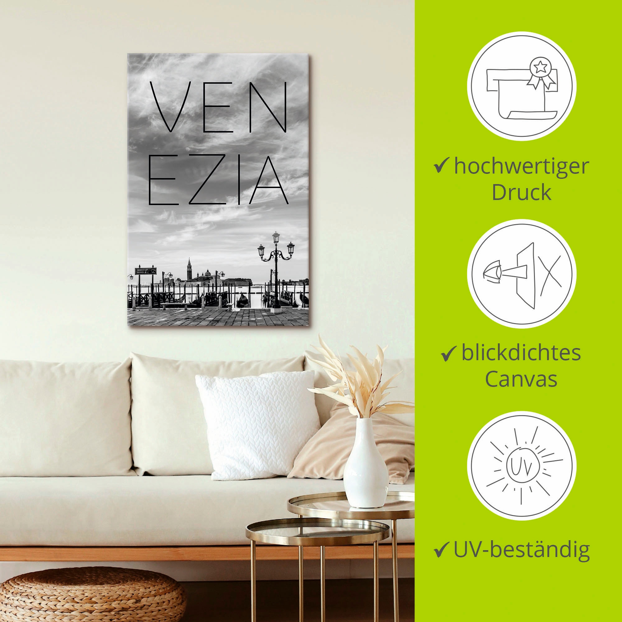 Artland Leinwandbild »Gondeln am frühen Morgen in Venedig« Venedig 1 Stk. tlg. auf Holzrahmen gespannt