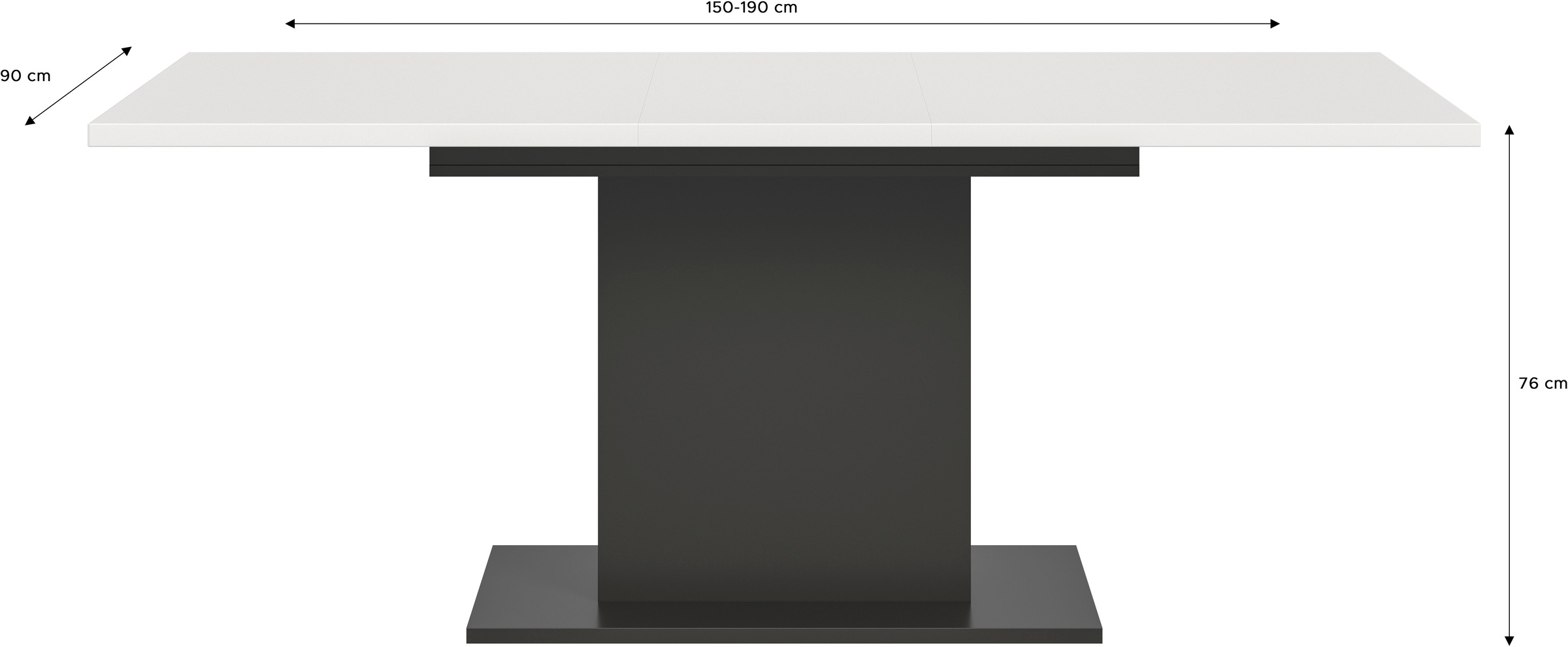 INOSIGN Esstisch »Motus, ausziehbar 150 -190 cm, inklusive 40 cm Einlegeplatte«, (Set, 1 St.), Säulengestell mit Bodenplatte, Tisch, Küchentisch, Esszimmer, Küche