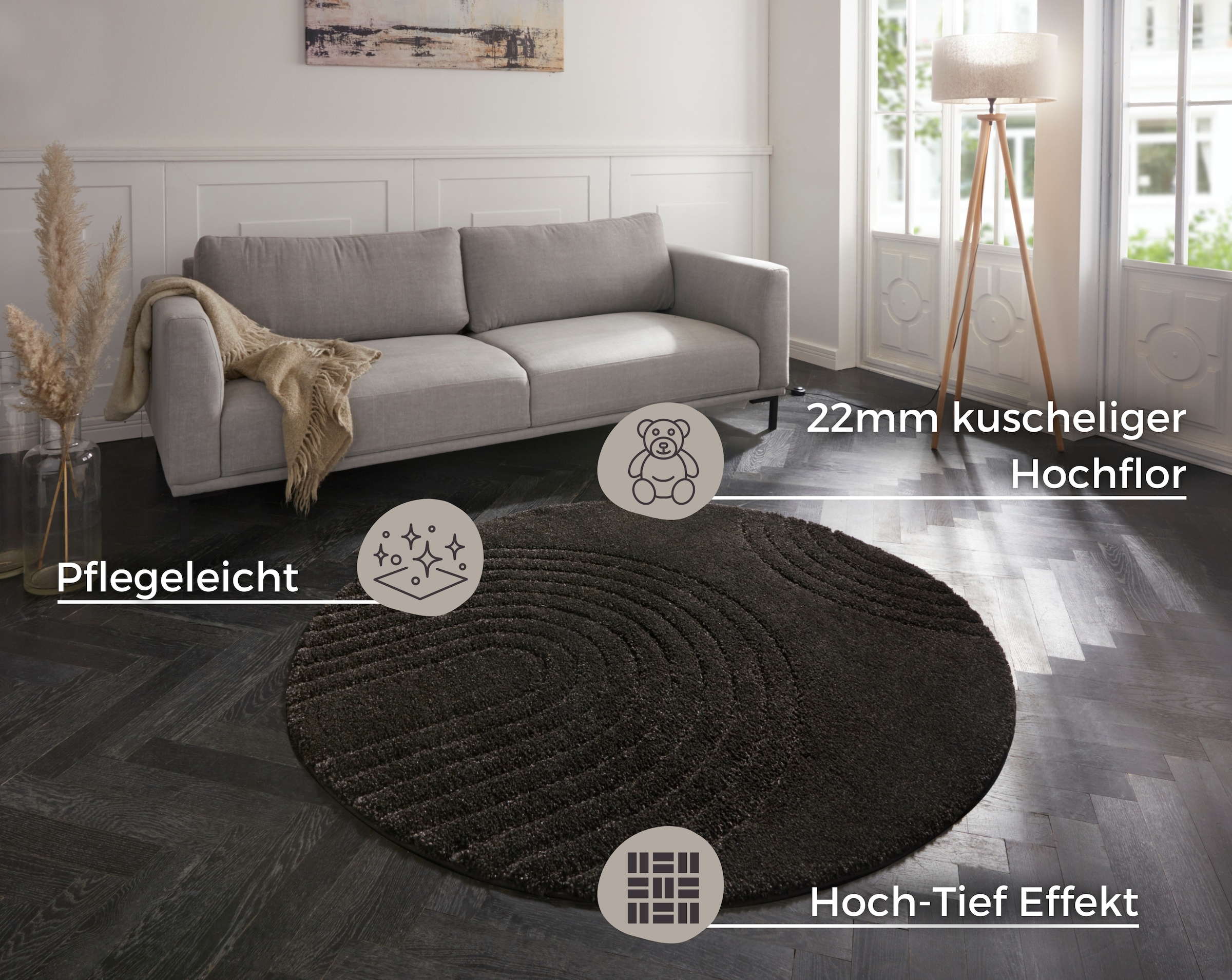 HANSE Home Designteppich »Fergus«, rund, 22 mm Höhe, Shaggy, Weich, Skandi, Flauschig, Teppich, Wohnzimmer, Schlafzimmer