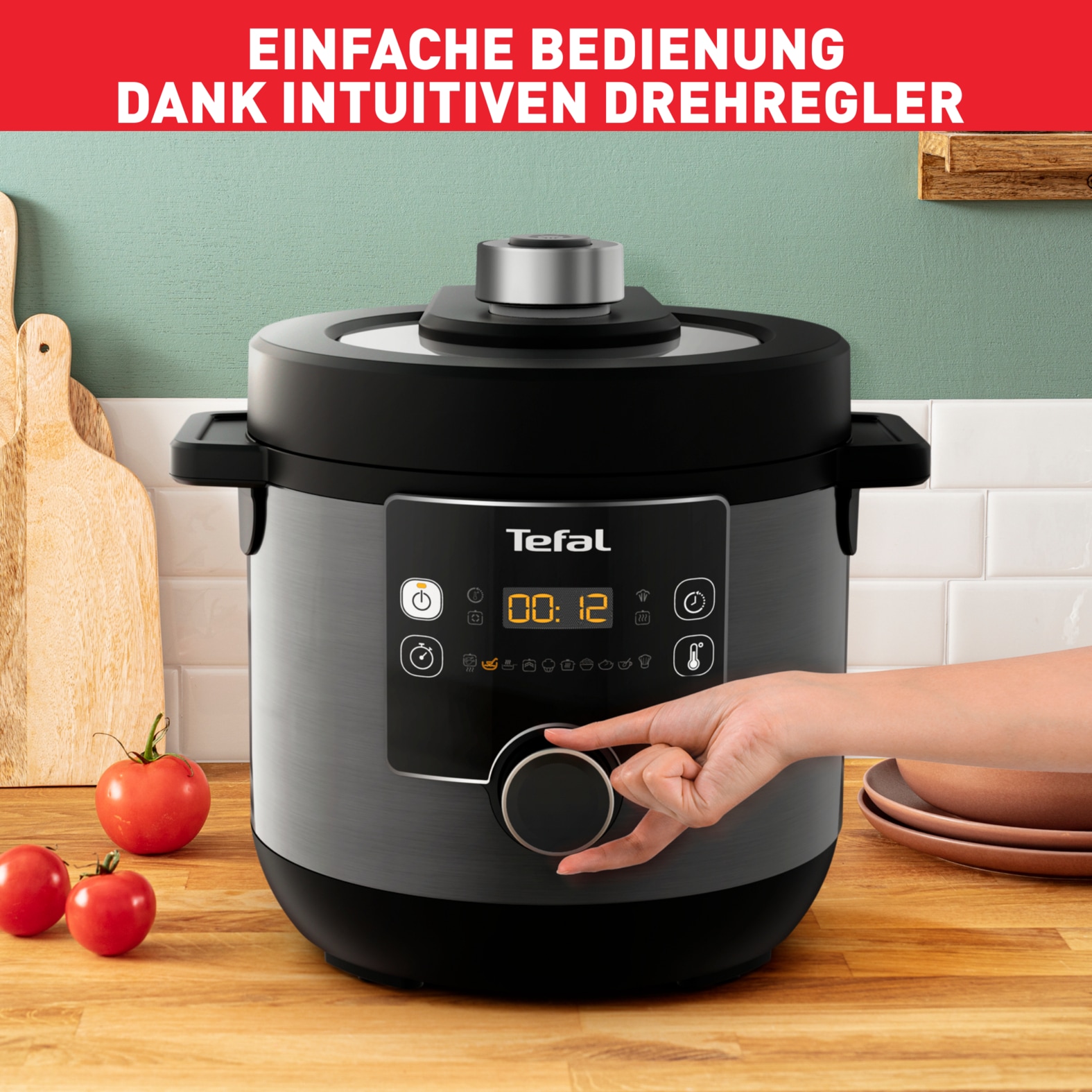 Tefal Multikocher »Turbo Cuisine & Fry inkl. Extra-Crisp-Deckel, 1-Knopf-Bedienung«, Schnellkochtopf/ Heißluftfritteuse, 15 automatische Programme, CY7788