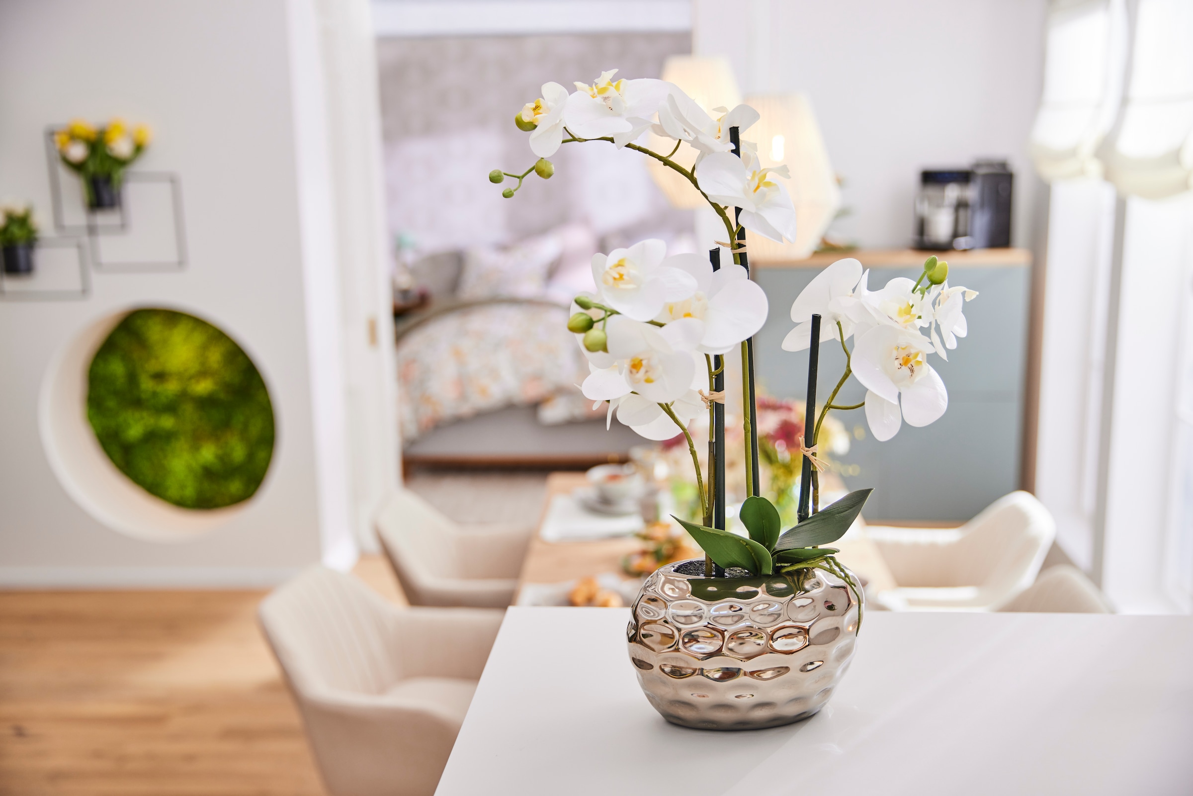 OTTO home Kunstpflanze »Orchidee, inklusive Übertopf aus Keramik in schwarz oder silberfarben« Kunstorchidee , BESTSELLER, 38 oder 55cm hoch