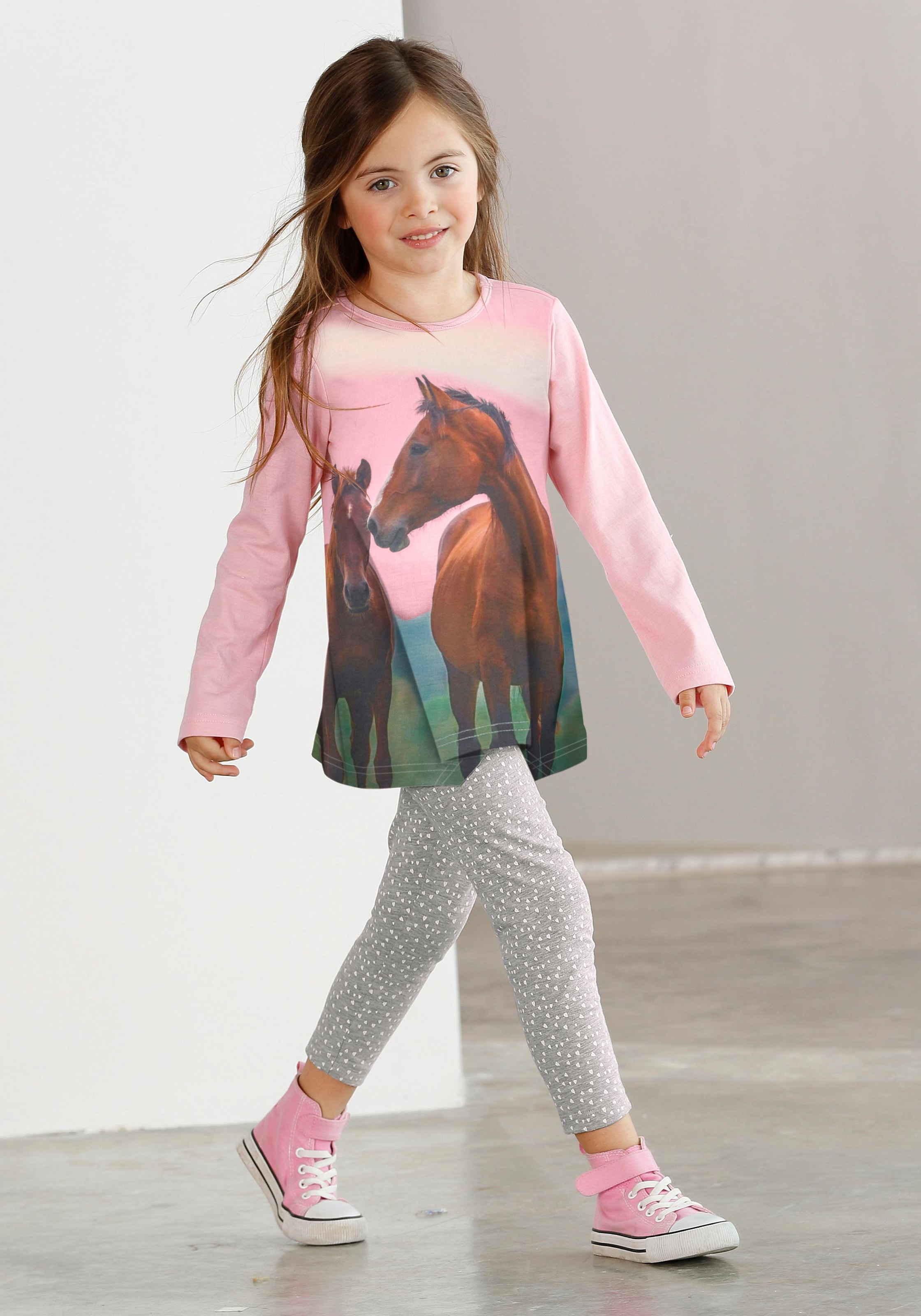 Arizona Longshirt & Leggings »für kleine Mädchen«, mit Pferde-Motiv