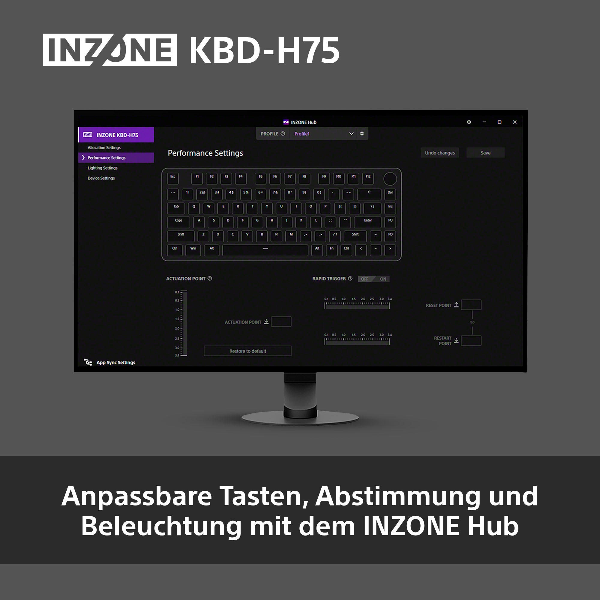 Sony Gaming-Tastatur »INZONE KBD-H75« (Fn-Tasten | USB-Anschluss | Windows-Sperrtaste) Magnetschalter, 75% TKL, 8000Hz Abtastrate, Gasket Mount, Alugehäuse