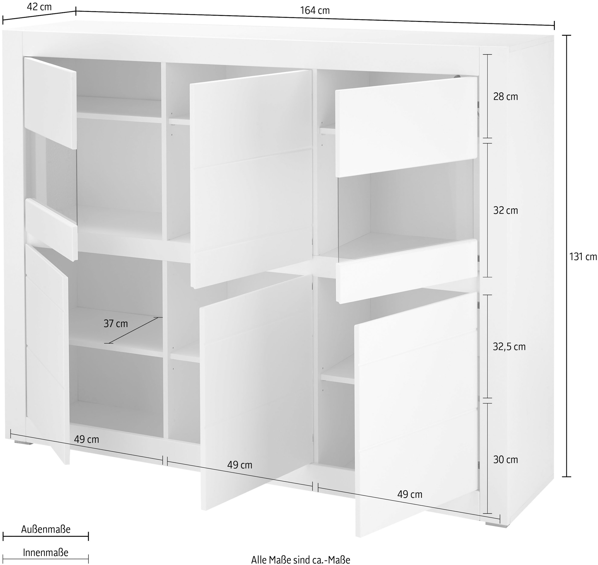 INOSIGN Highboard »Chester, moderne Kommode, Schrank mit Stauraum, Sideboard in Weiß Matt«, (1 St.), austauschbare Blende in Griffleiste, zeitloses Design, 165 cm breit